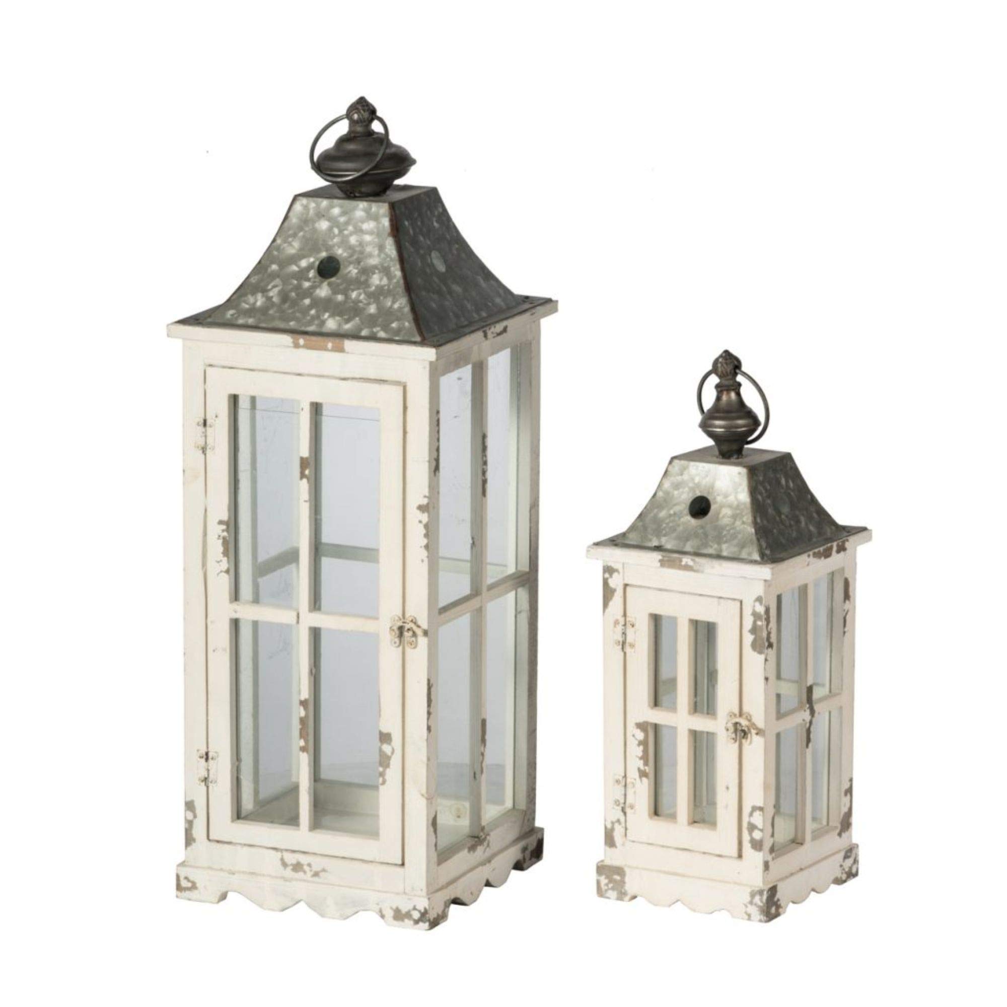 A & B Home Set of 2 Silver and White Evelyn Enclosed Lanterns with Handle - 27.25