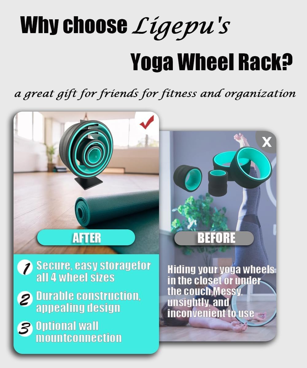 Metal Yoga Wheel Rack Wall Mount - Home Gym Storage Organizer for Yoga Wheels & Muscle Rollers (Fits All 4 Sizes) - Perfect for Yoga Studios, Home Gyms & Fitness Room Decor (Yoga Wheel Not Included)