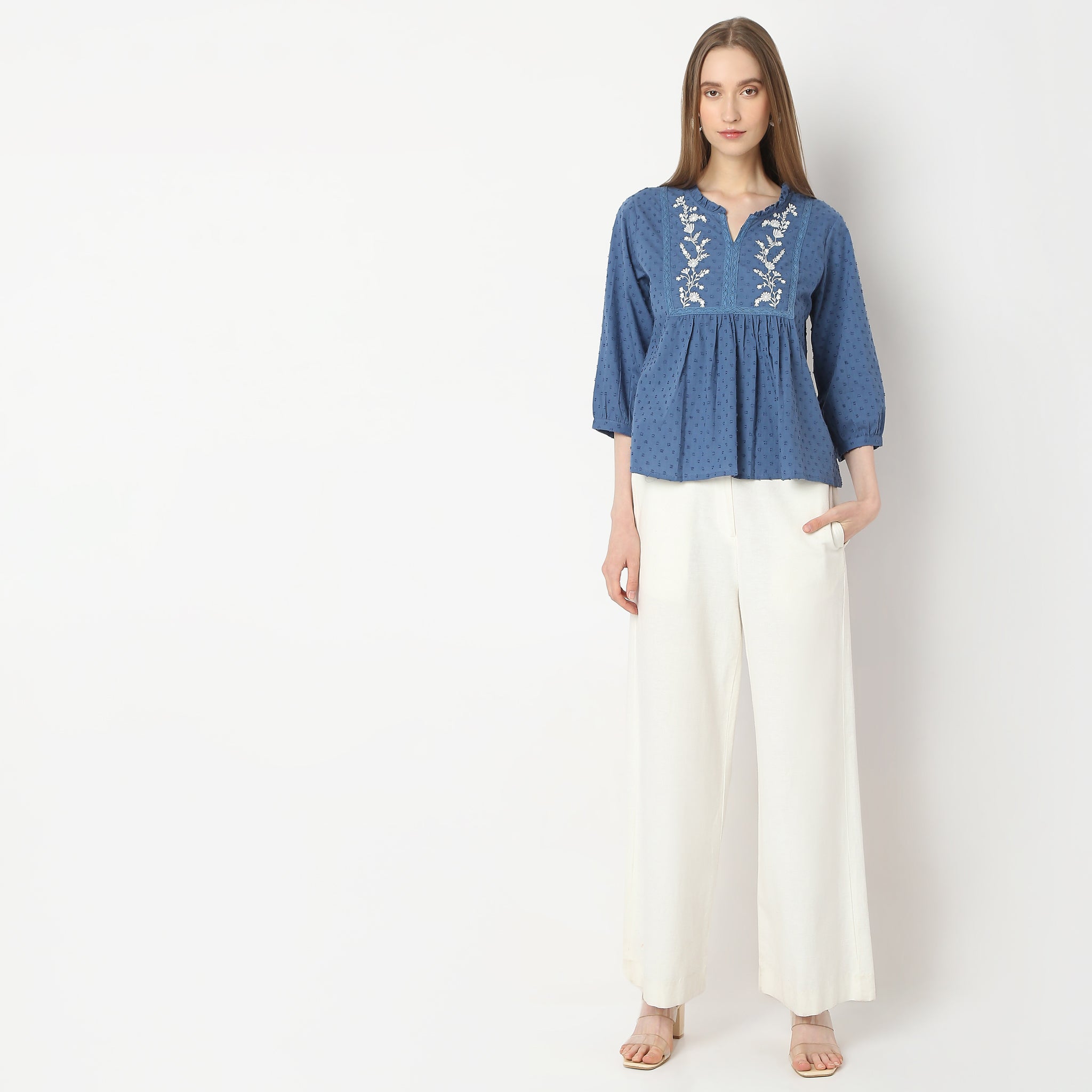 Flare Fit Embroidered Women's Tops - Stylish Boho Blouse for Casual Outings & Summer Fashion