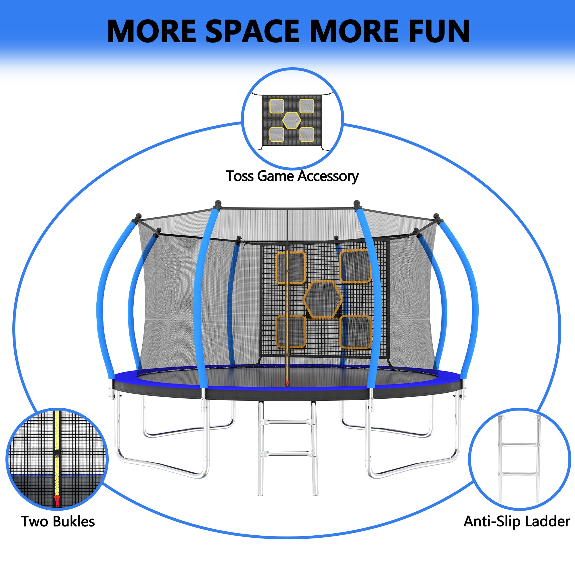 12FT Trampoline with Safety Enclosure & Ladder - ASTM Approved Outdoor Trampoline for Kids - Perfect for Backyard Fun, Exercise, and Family Recreation