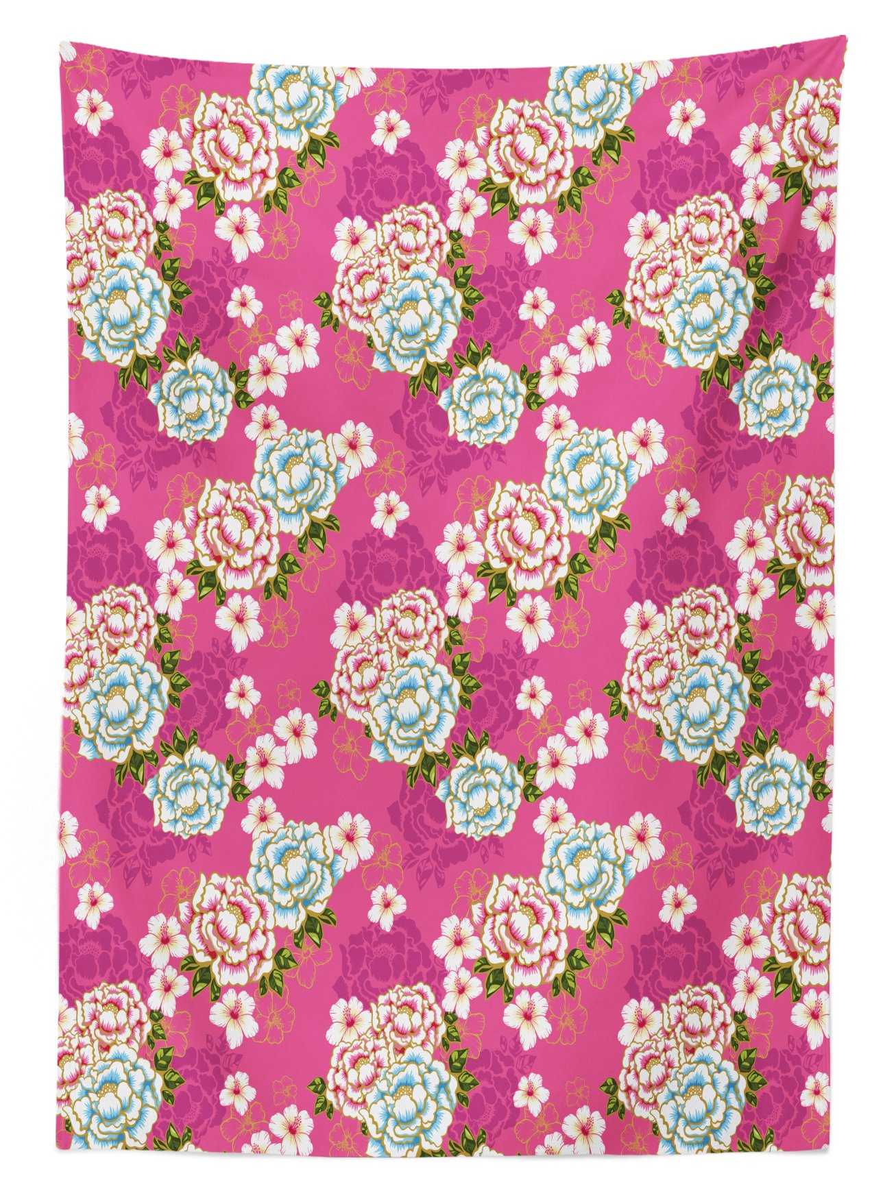 Ambesonne Traditional Outdoor Tablecloth - Vivid Botanical Peony & Hibiscus Design, Washable Picnic Table Cover 58