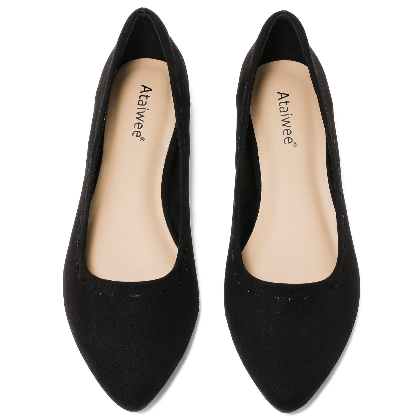 Ataiwee Women's Wide Width Flat Shoes - Classic Pointed Toe Suede Slip On Ballet Flats for Work & Dressy Occasions | Comfortable & Soft for Office, Wedding & Daily Wear