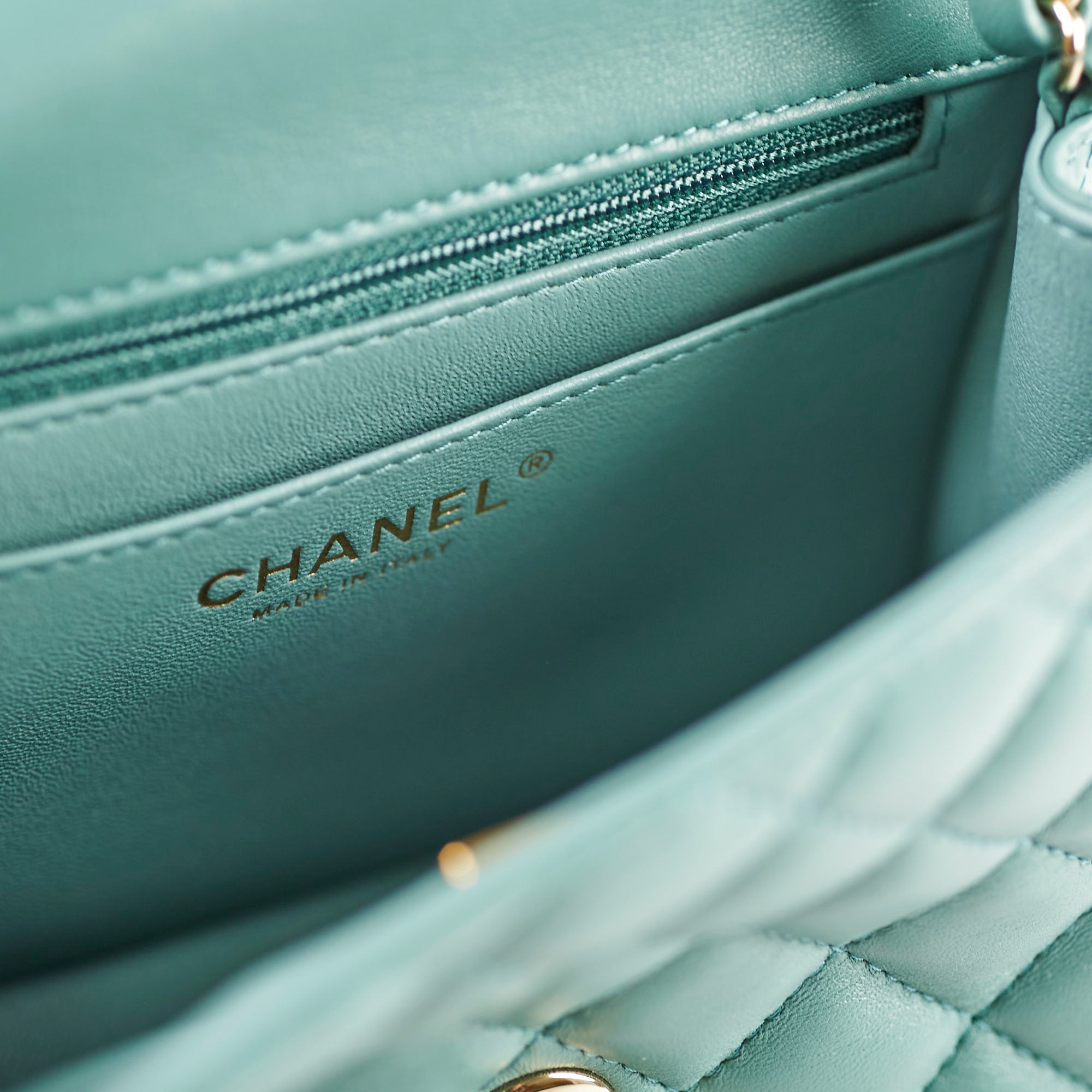 Chanel Mini Square Flap Bag Lambskin Leather Teal Green Microchip Luxury Crossbody Purse for Women - Perfect for Date Night, Parties & Special Occasions