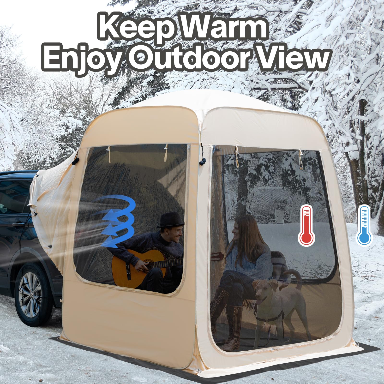 All-Weather Camping Screen Tent & SUV Tent - Waterproof PVC Shelter with Mesh for Outdoor Adventures | Portable Pop-Up Instant Tent for Car, Van, RV Camping | Perfect for Beach Trips, Backyard BBQs & Family Camping
