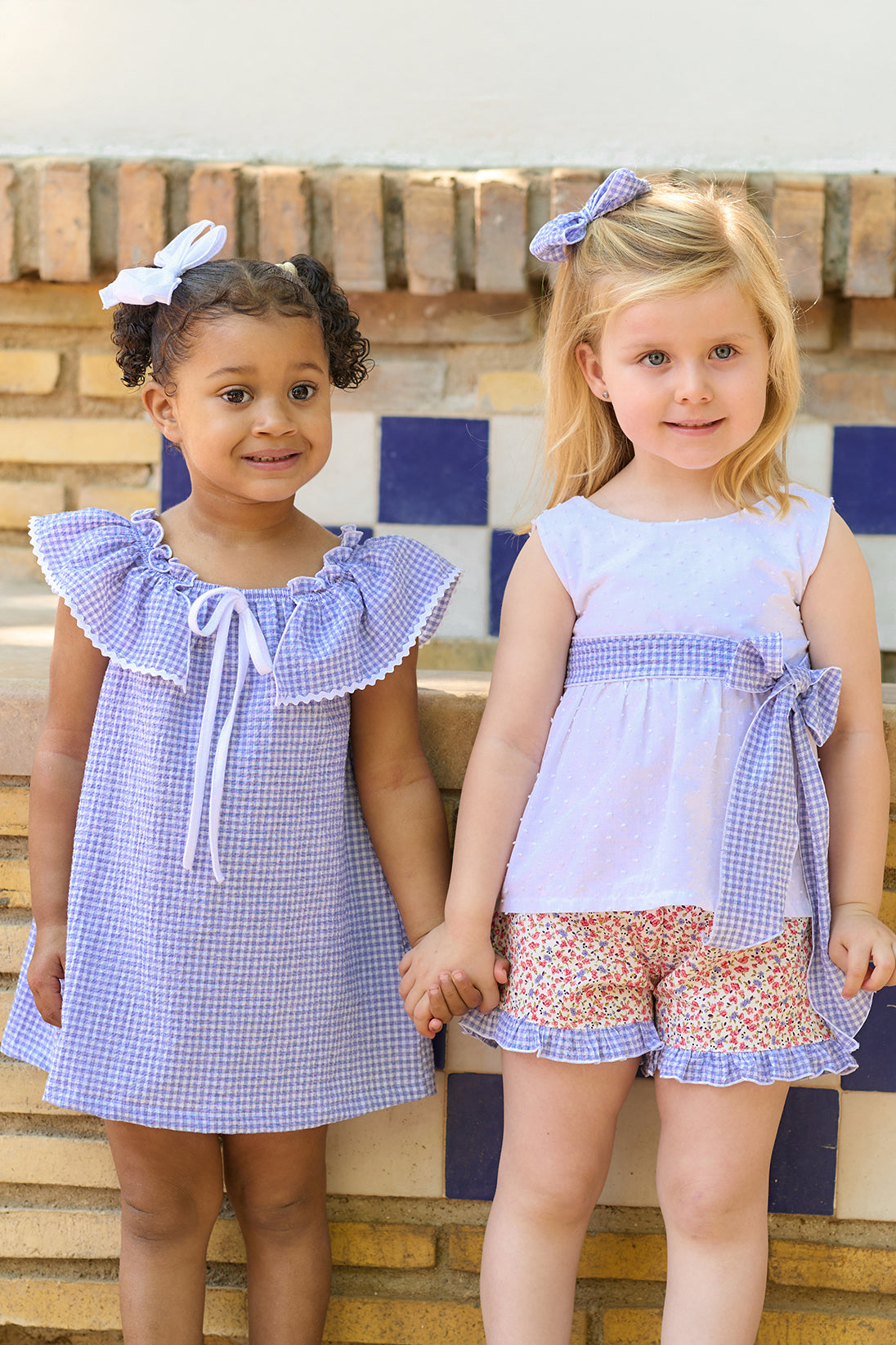 Esme Indigo Blue Gingham Top & Floral Shorts Set - Women's Casual Summer Outfit for Beach, Picnic & Date Night