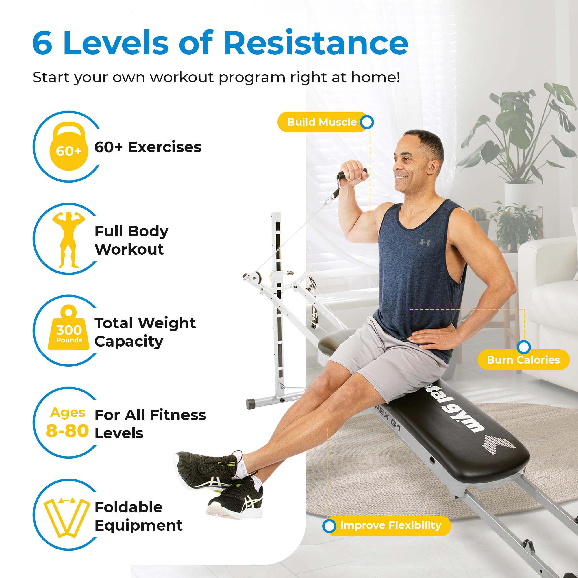Total Gym APEX Versatile Home Gym Equipment for Full Body Strength Training - Perfect for Indoor Workouts, Weight Loss & Muscle Toning at Home