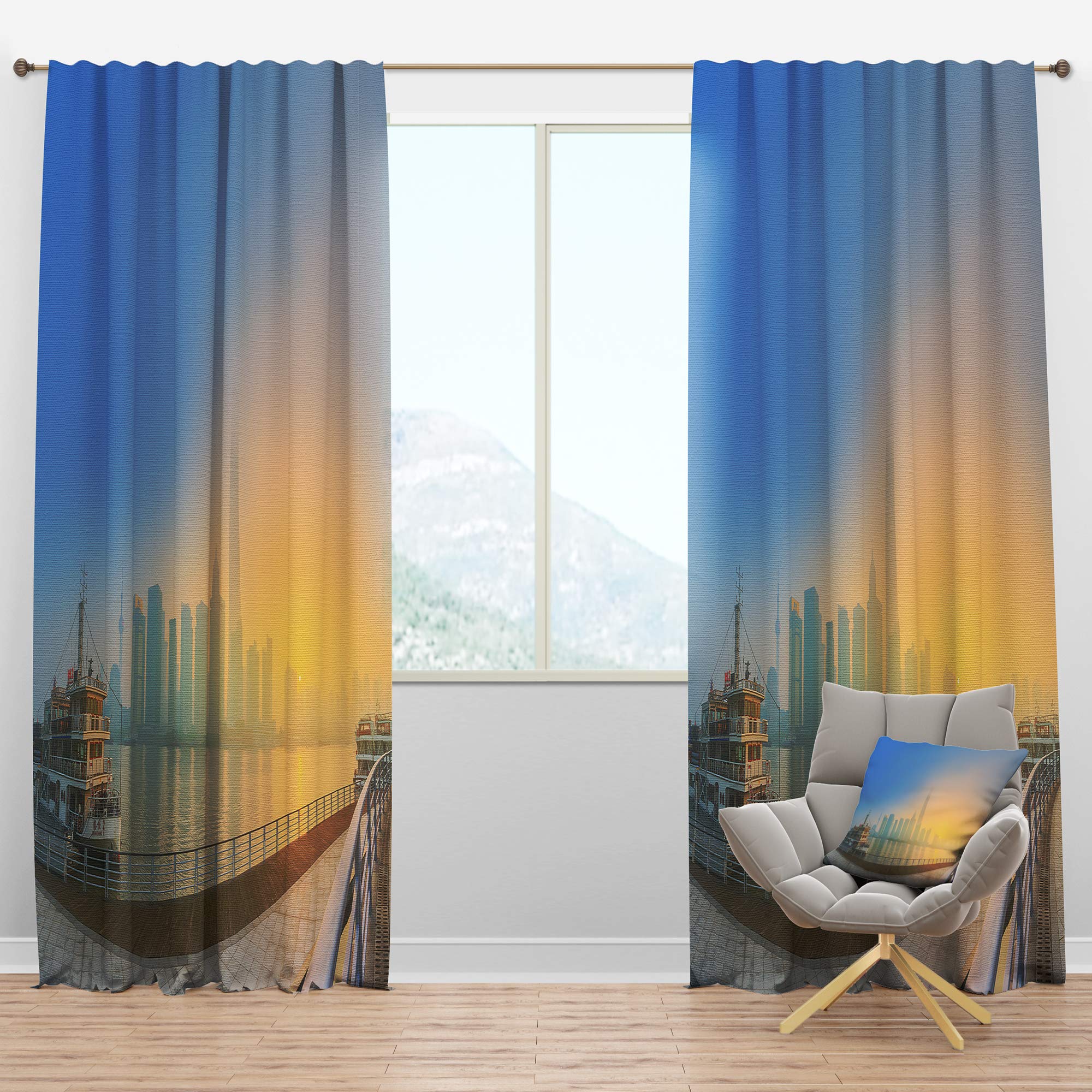 DesignQ Blackout Curtains 'Shanghai Night with Lights' - Thermal Insulated Bedroom & Living Room Drapes - Single Panel 52x108 Inches - Perfect for Light Blocking, Privacy & Energy Saving