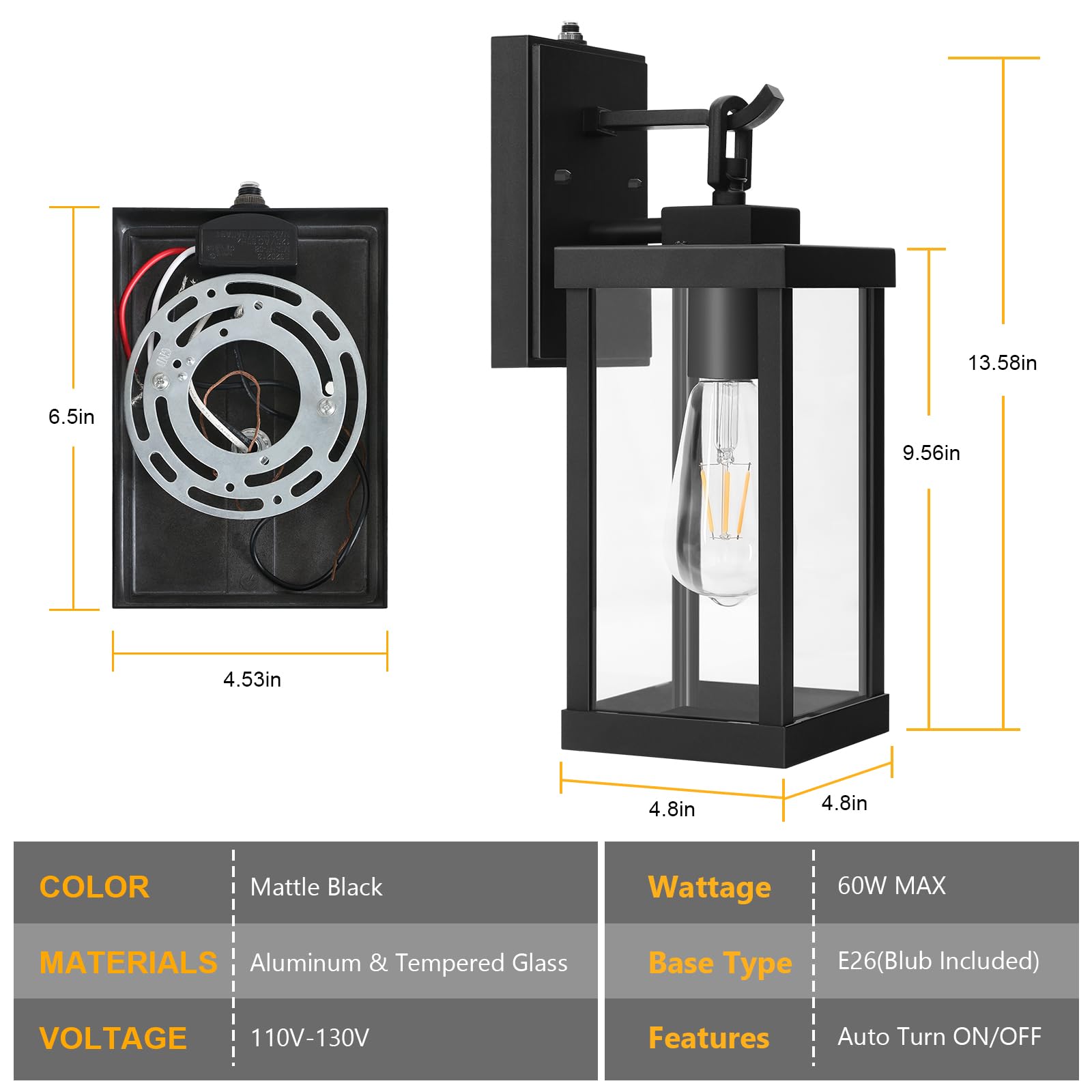 TOPKDA 2 Pack Dusk to Dawn Outdoor Wall Light Fixtures - Modern Waterproof Exterior Lighting with Tempered Glass & Anti-Rust Aluminum - Black Wall Mount Lights for House, Porch, Garage, Patio, Garden - Perfect for Nighttime Safety and Curb Appeal