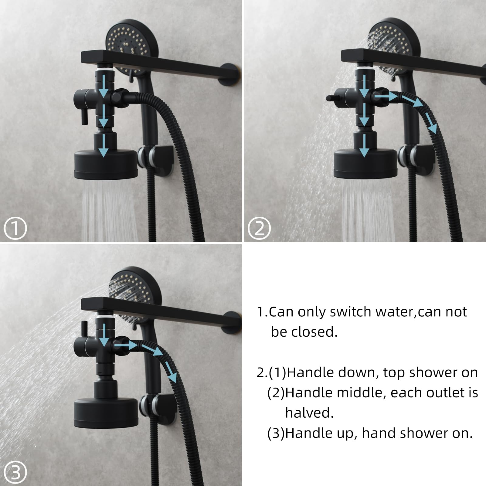 CIENCIA 3-Way Brass Shower Diverter Valve - G 1/2 Inch, Black Shower Parts for Hand Shower & Bath Faucet (Model DSF007C) | Perfect for Bathroom Renovation & Shower System Upgrade