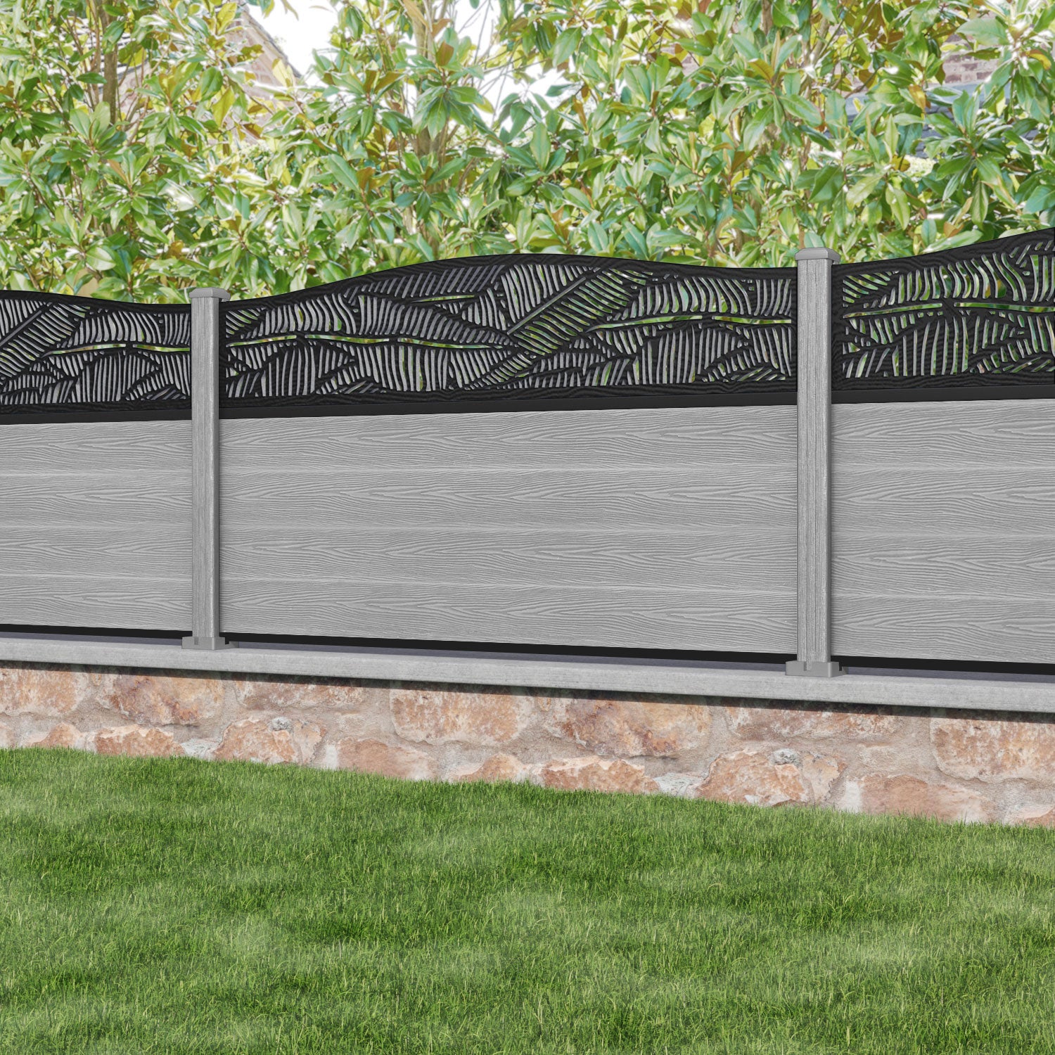 Classic Feather Curved Top Fence Panel - Light Grey Composite Privacy Fencing with Durable Posts | Perfect for Backyard, Garden, and Patio Privacy Screening