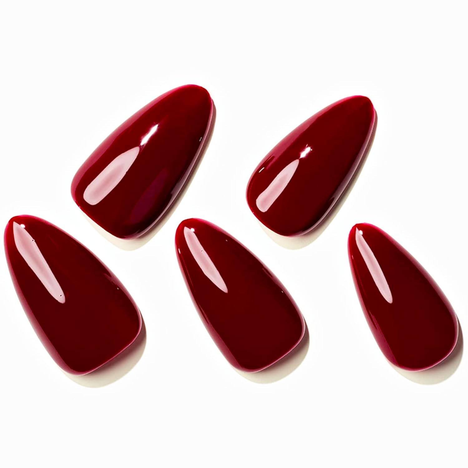 GLAMERMAID Cherry Red Press on Nails - Medium Almond Shape, Handmade Jelly Soft Gel Fake Nails - Dark Red Glue on Nails Stiletto & Burgundy Emo Style - Reusable Acrylic Stick on False Nails Kit for Women - Perfect for Parties, Weddings, Date Nights & Everyday Glam