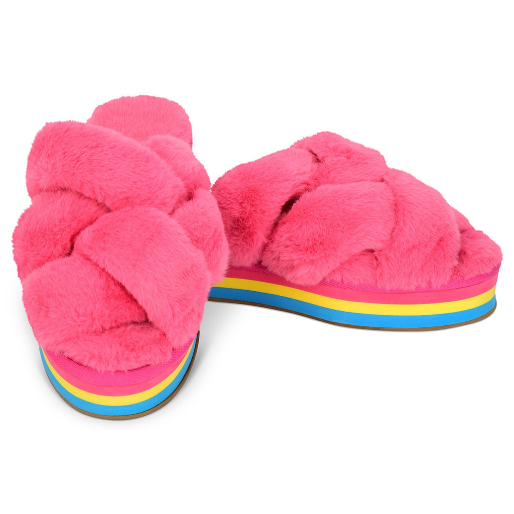 Iscream Furry Platform Slippers for Women - Cozy Plush House Shoes with Non-Slip Sole | Perfect for Indoor Comfort, Lounge Wear & Gift Giving