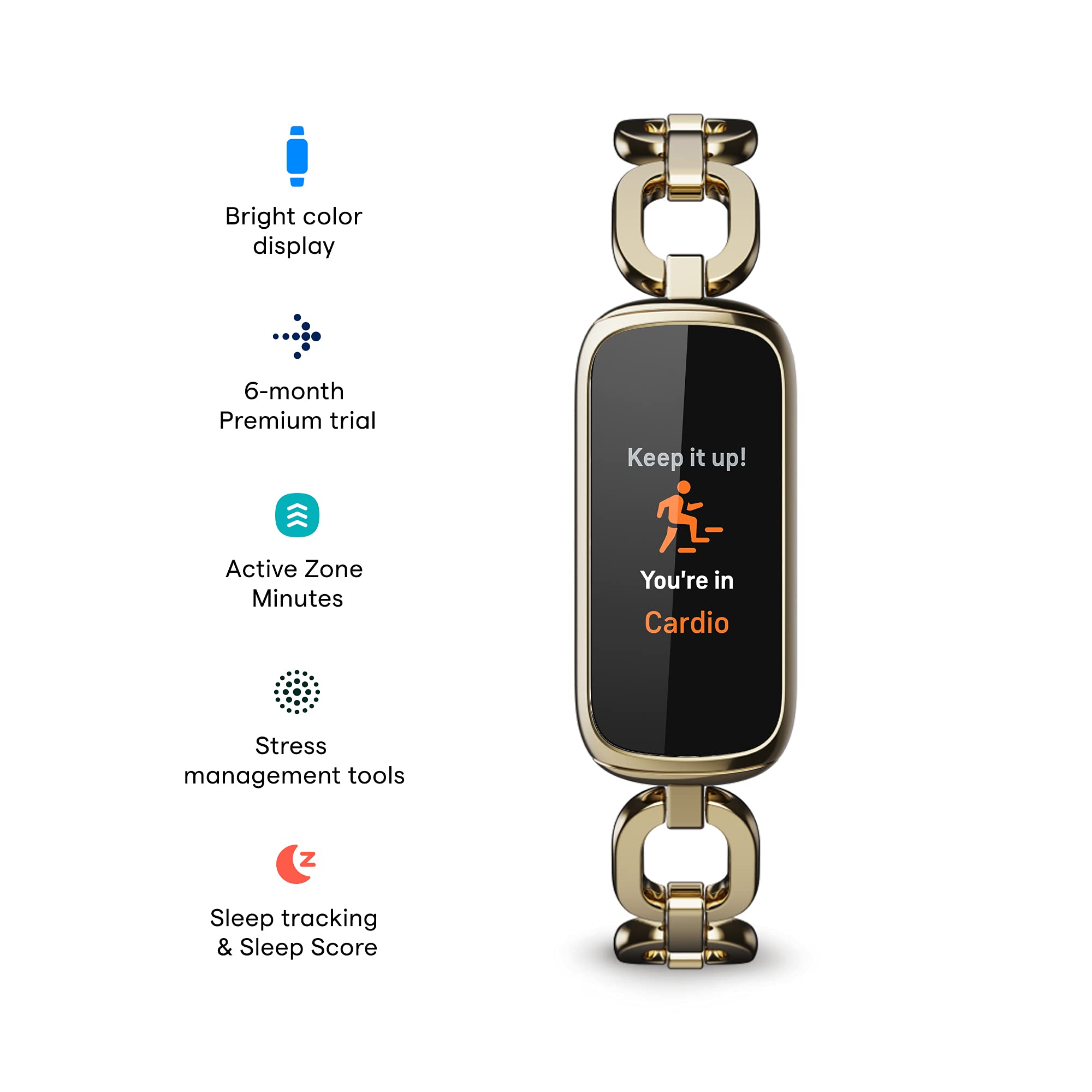Fitbit Luxe Special Edition Fitness & Wellness Tracker with Gorjana Soft Gold Stainless Steel Bracelet - Includes S & L Peony Bands | Heart Rate Monitor, Sleep Tracking & Smart Notifications | Perfect for Workouts, Daily Activity & Health Monitoring