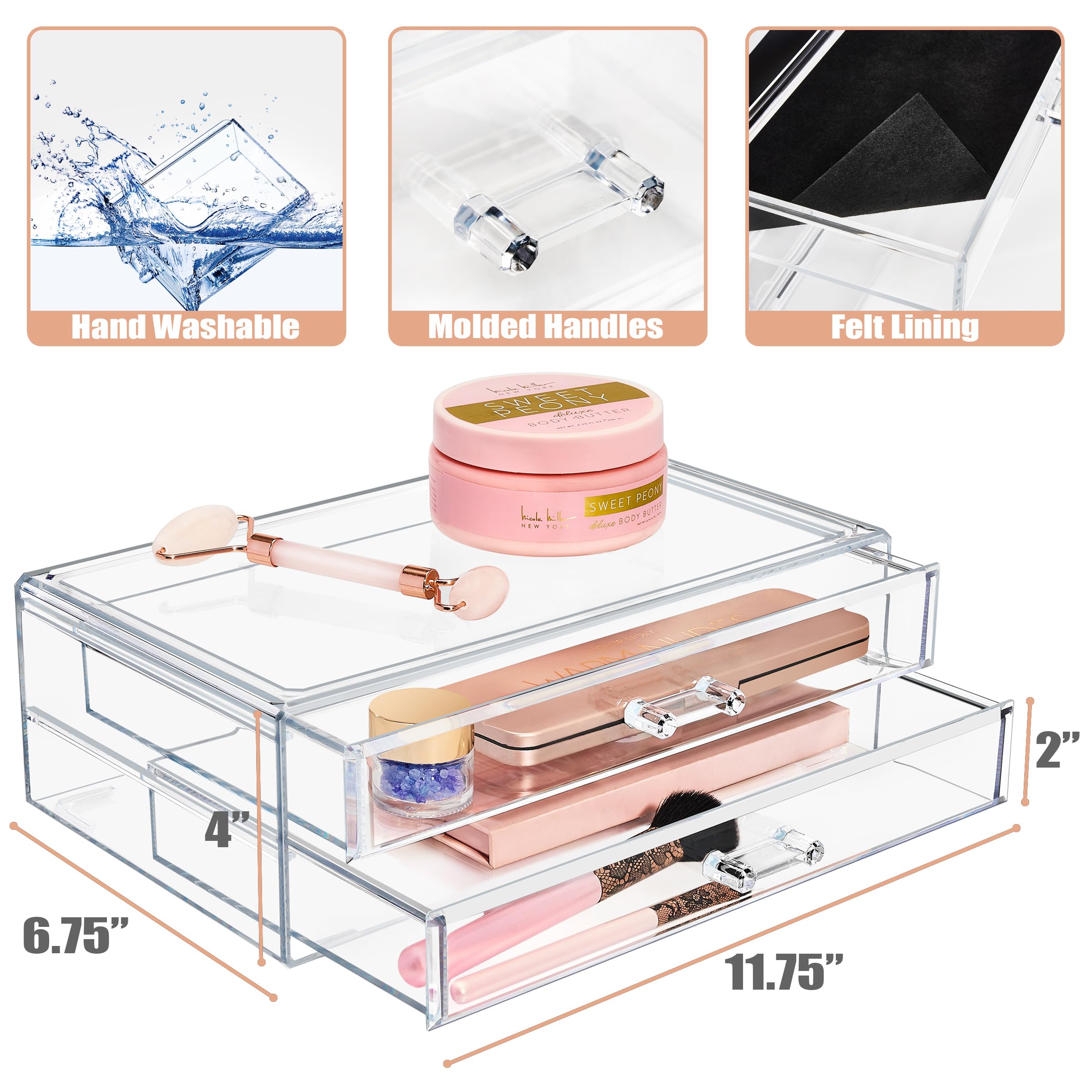 Sorbus Stackable Acrylic Drawers - Clear Makeup Organizer for Vanity & Bathroom Storage