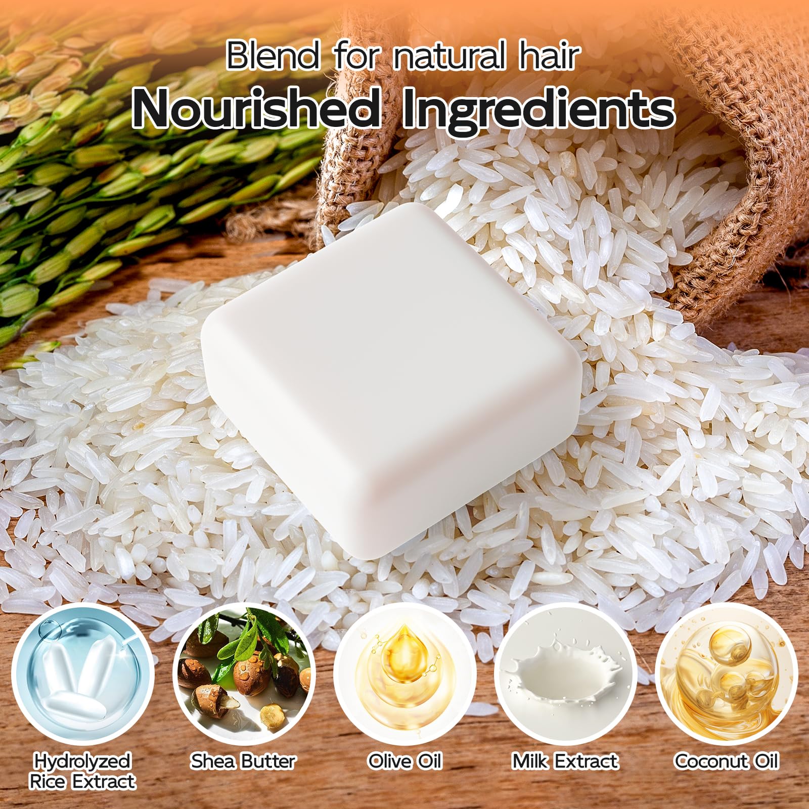 2 in 1 Rice Water Shampoo & Conditioner Bar with Rosemary Spray - Fermented Rice Water Treatment for Hair Growth, Anti Hair Loss, Thicker Fuller Hair - Perfect for Damaged Hair Care & Natural Hair Regrowth at Home