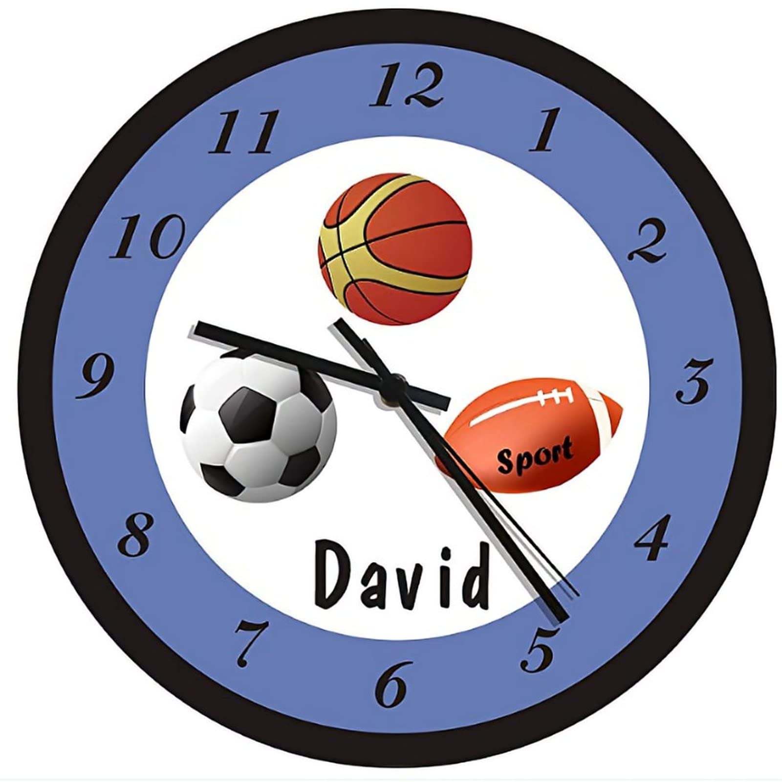 10 Inch Silent Wooden Wall Clock - Battery Operated Large Round Sports Decor for Soccer, Basketball & Rugby Fans | Perfect for Bedroom, Living Room & Game Room Decor