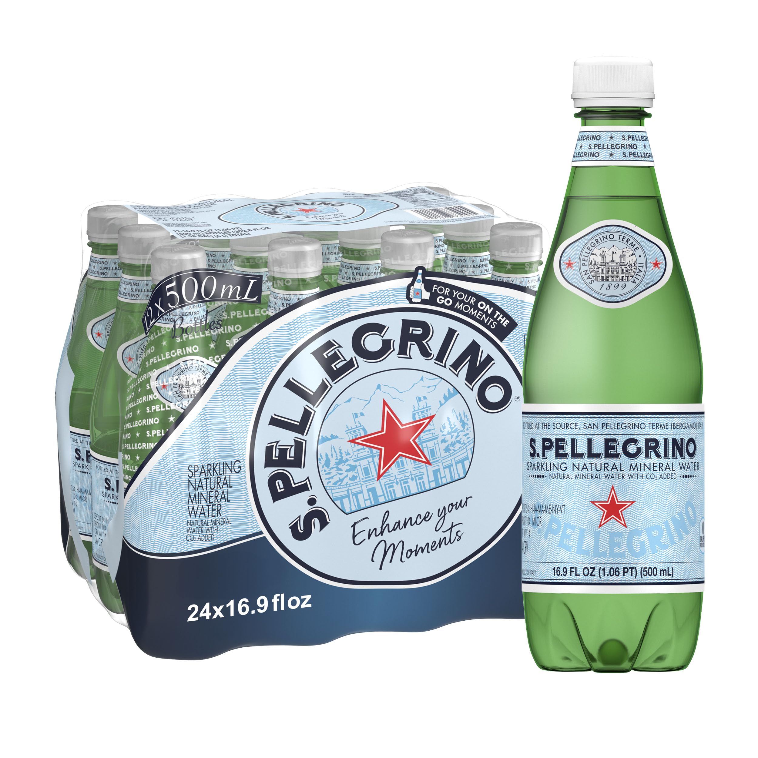 S.Pellegrino Sparkling Natural Mineral Water - 12 Pack (16.9 fl oz Plastic Bottles) | Premium Italian Carbonated Water for Dining, Parties & Hydration