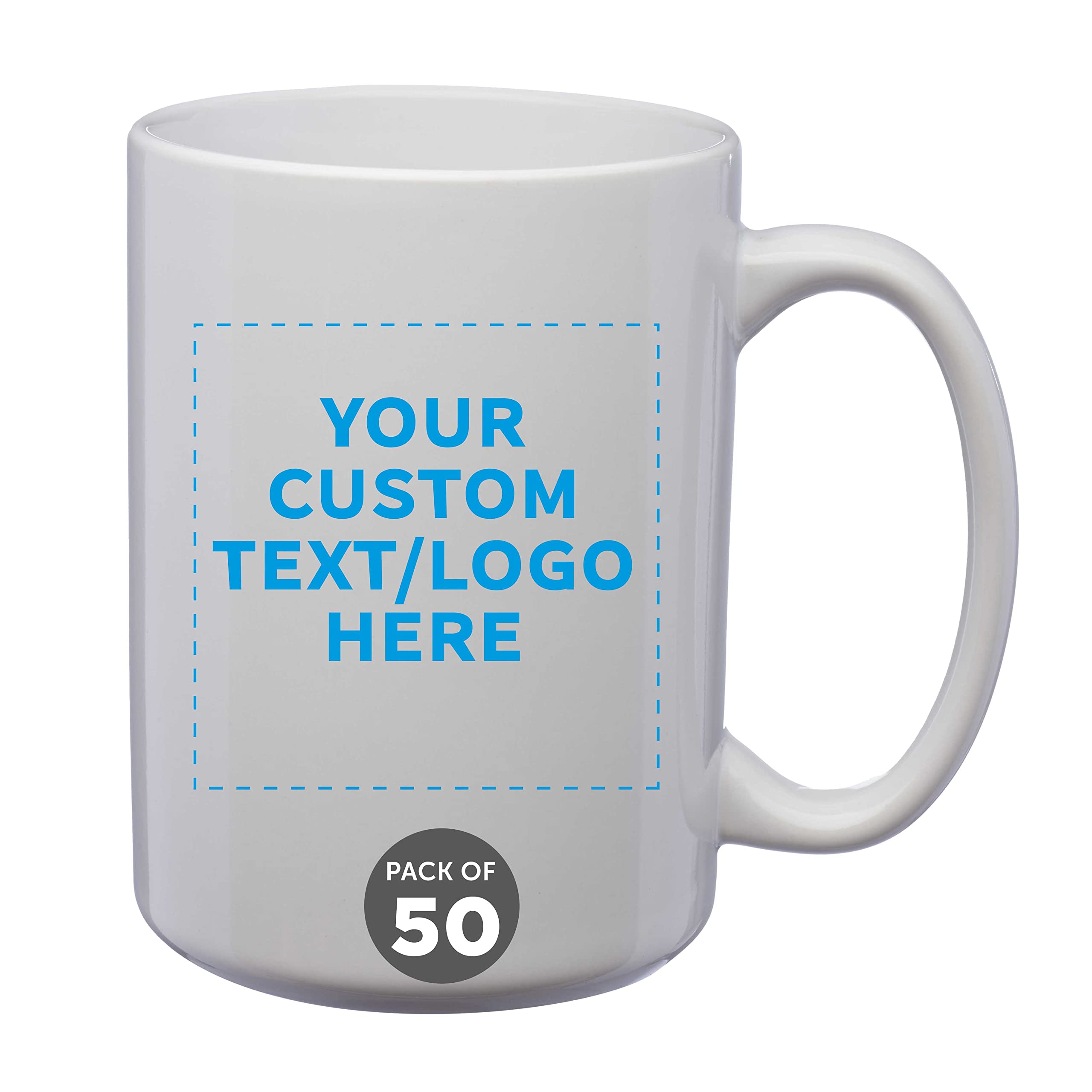 Custom Large 15oz Ceramic Coffee Mugs Bulk Set of 50 - Personalized White Coffee Cups for Office, Restaurant & Events - Great for Tea, Espresso, Hot Chocolate & Beverages - Durable Dishwasher Safe Mugs