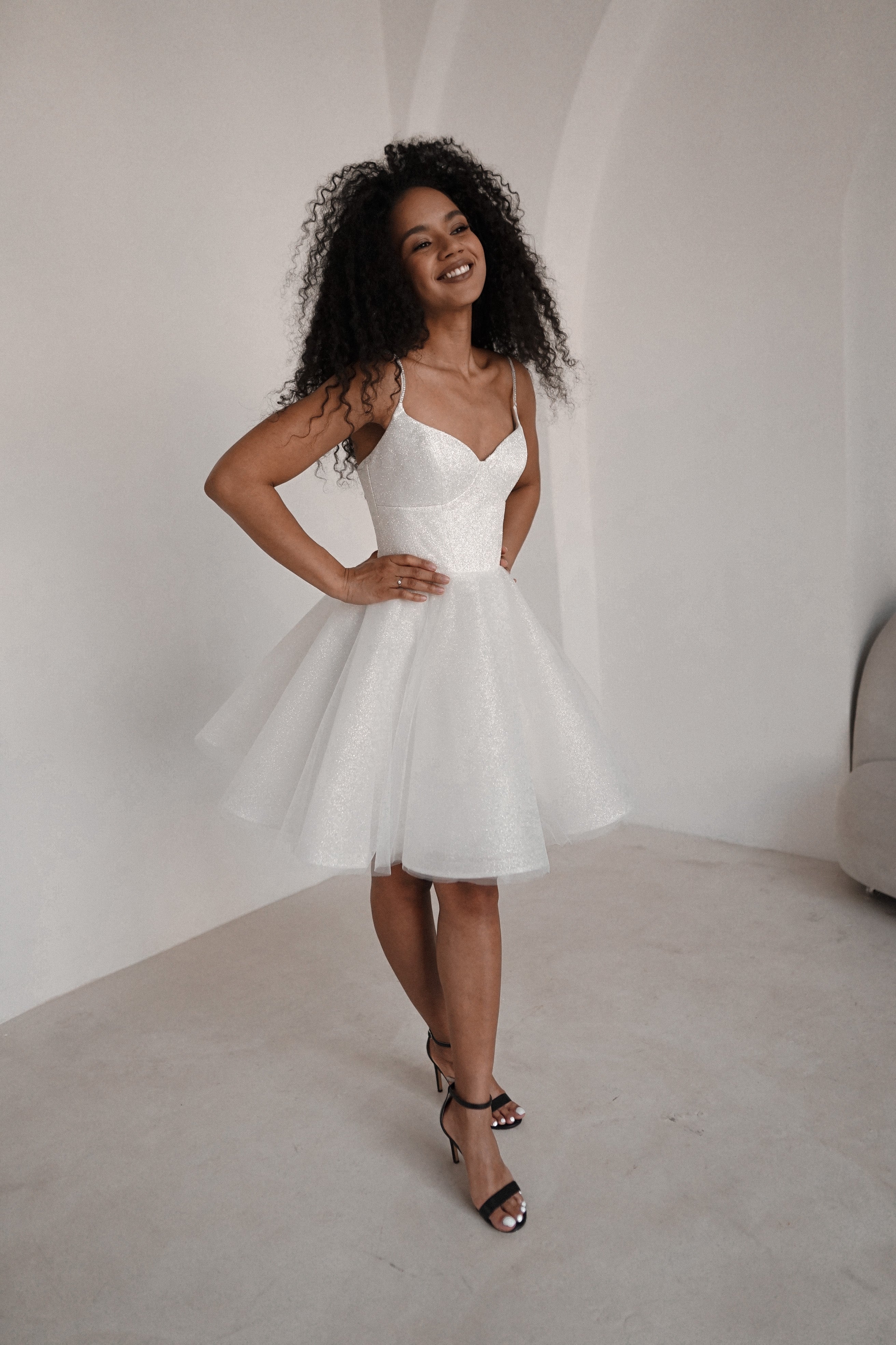 Elegant Shiny Short Wedding & Evening Dress - Rakel 2 | Perfect for Bridal Showers, Cocktail Parties & Formal Events