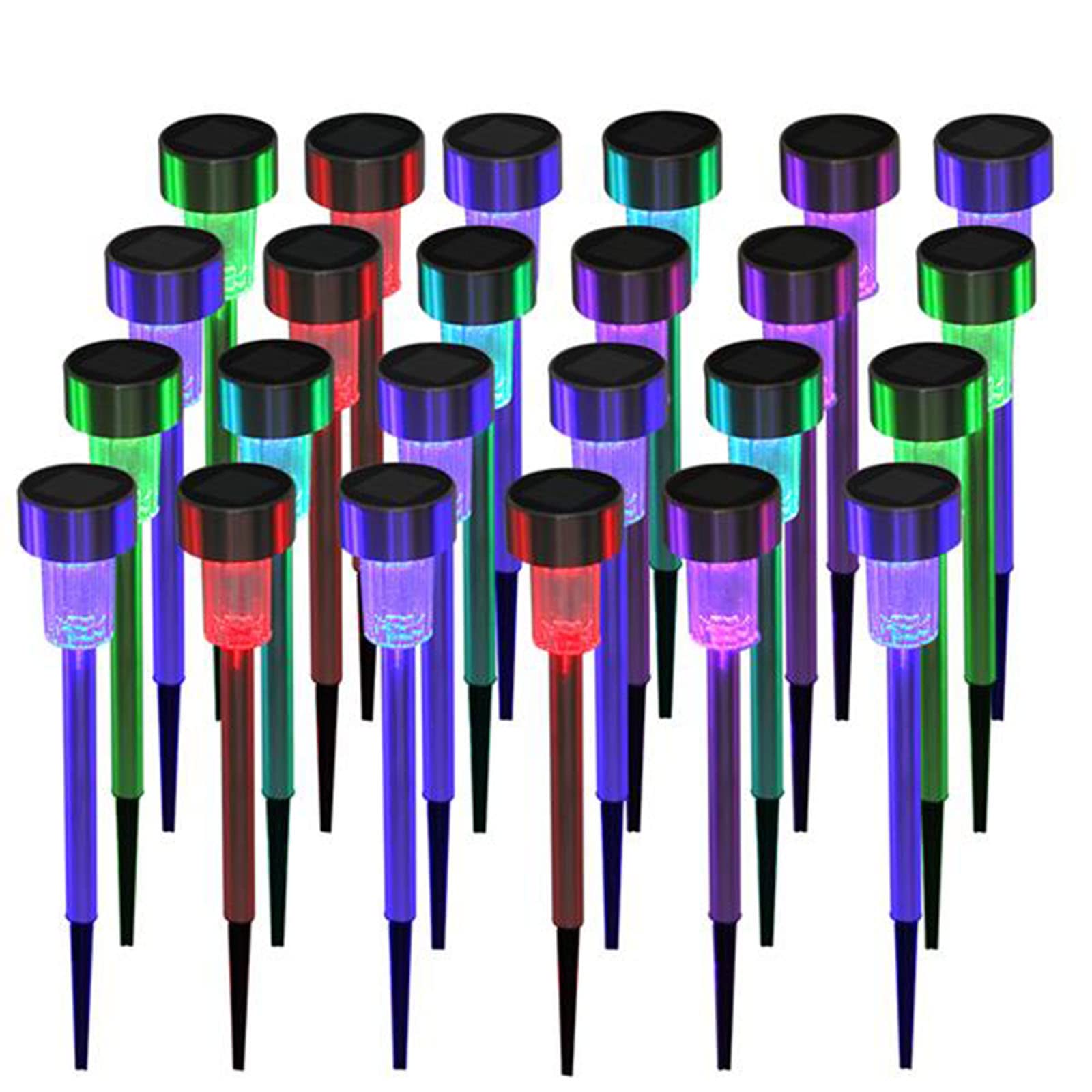 24-Pack 5W High Brightness Solar Powered LED Lawn Lights with Lampshades - Waterproof Outdoor Solar Garden Lights (7 Color Changing) for Yard, Pathway, Patio, and Landscape Decoration