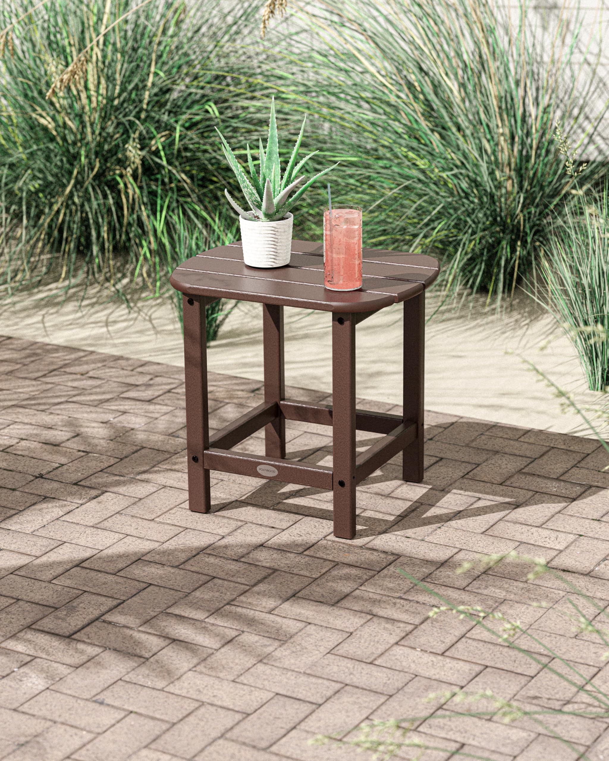 POLYWOOD SBT18MA South Beach 18-Inch Outdoor Side Table - Durable Mahogany Patio Furniture for Poolside, Deck, or Garden Use