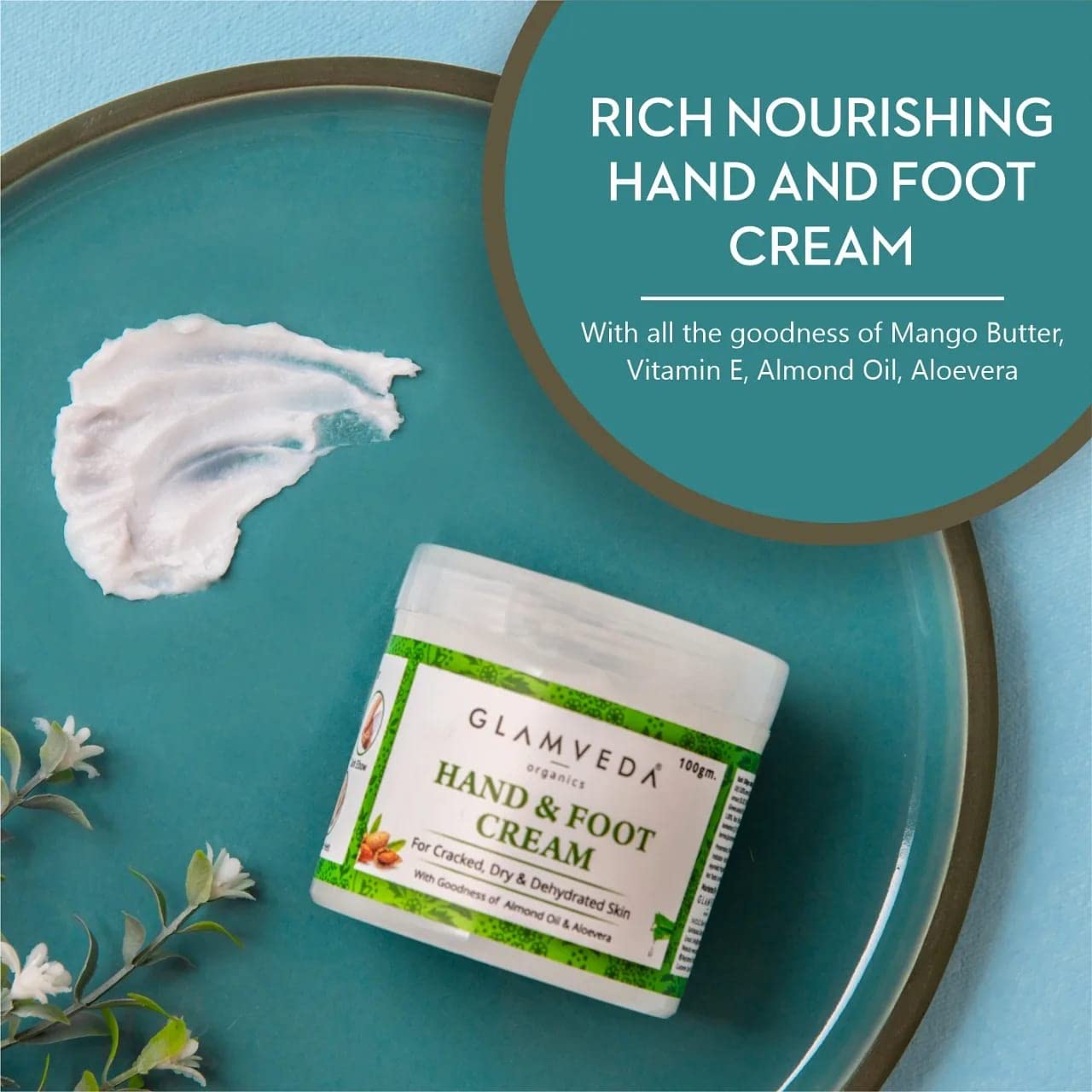 Glamveda Ayurvedic Hand & Foot Crack Cream - 100gm for Dry, Rough Skin & Cracked Heels - Paraben Free with Almond Oil, Aloe Vera & Mango Butter - Deep Moisturizing & Repairing Treatment - Perfect for Winter Care & Overnight Healing
