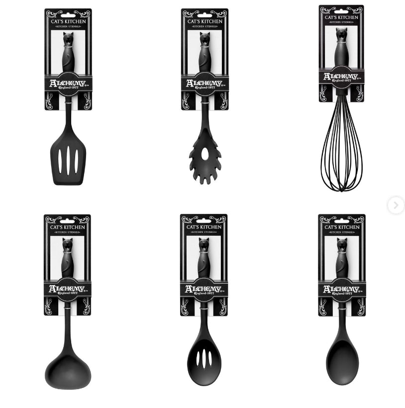 Premium 6-Piece Cat-Themed Kitchen Utensil Set - Non-Slip Silicone Handles, Stainless Steel Heads - Perfect for Baking, Cooking & Cat Lovers' Gift Ideas