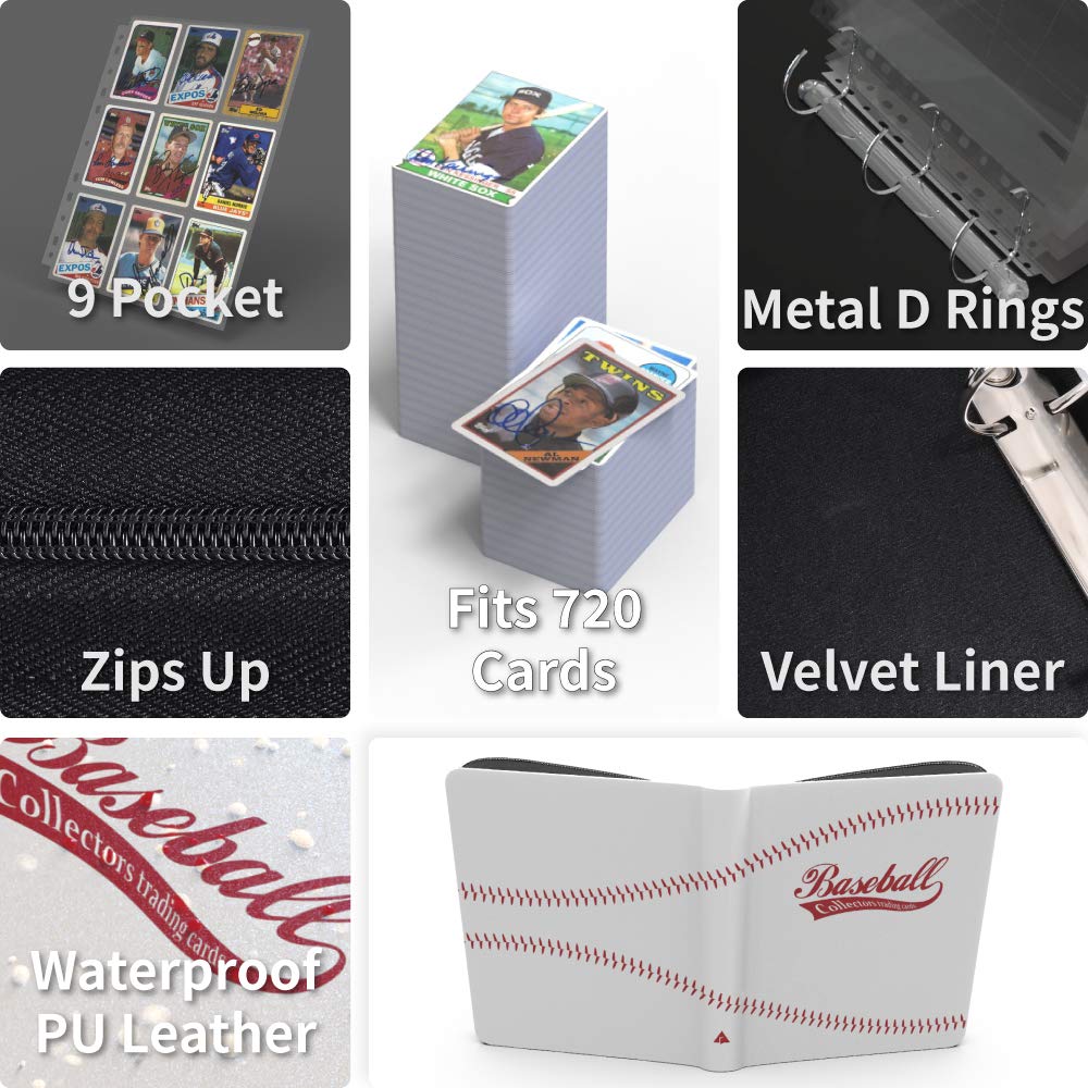 Rayvol 9-Pocket Baseball Card Binder - Holds 720 Trading Cards with 40 Pages, 3 D-Ring TCG Collection Album - Perfect for Pokemon, MTG, Sports Card Storage & Display