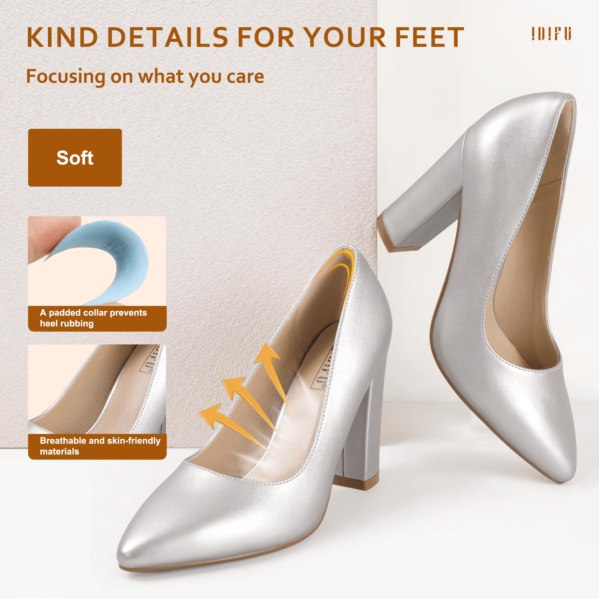IDIFU Women's Chunky Block Heel Pointed Toe Pumps - Dressy Office Shoes for Women | Comfortable High Heels for Work, Party & Special Occasions