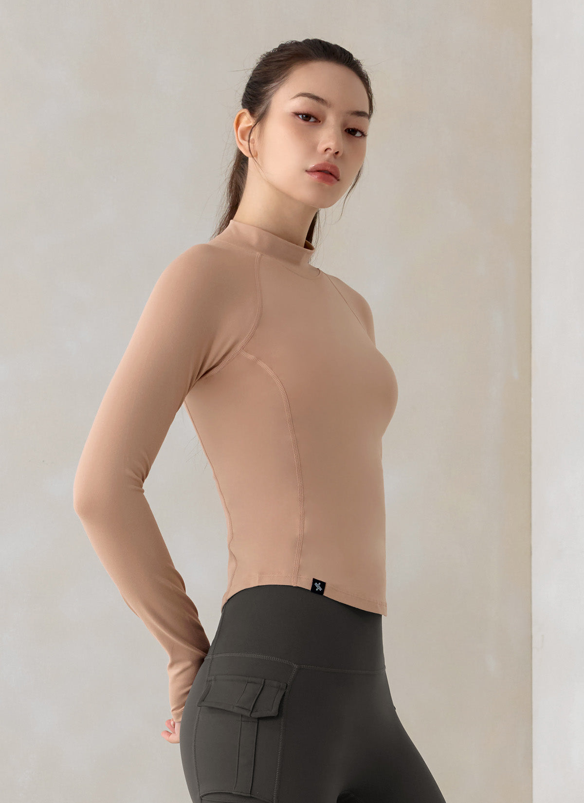Stylish Peach Mock Neck Long Sleeve Top for Women - Perfect for Office Wear, Casual Outings & Fall Layering