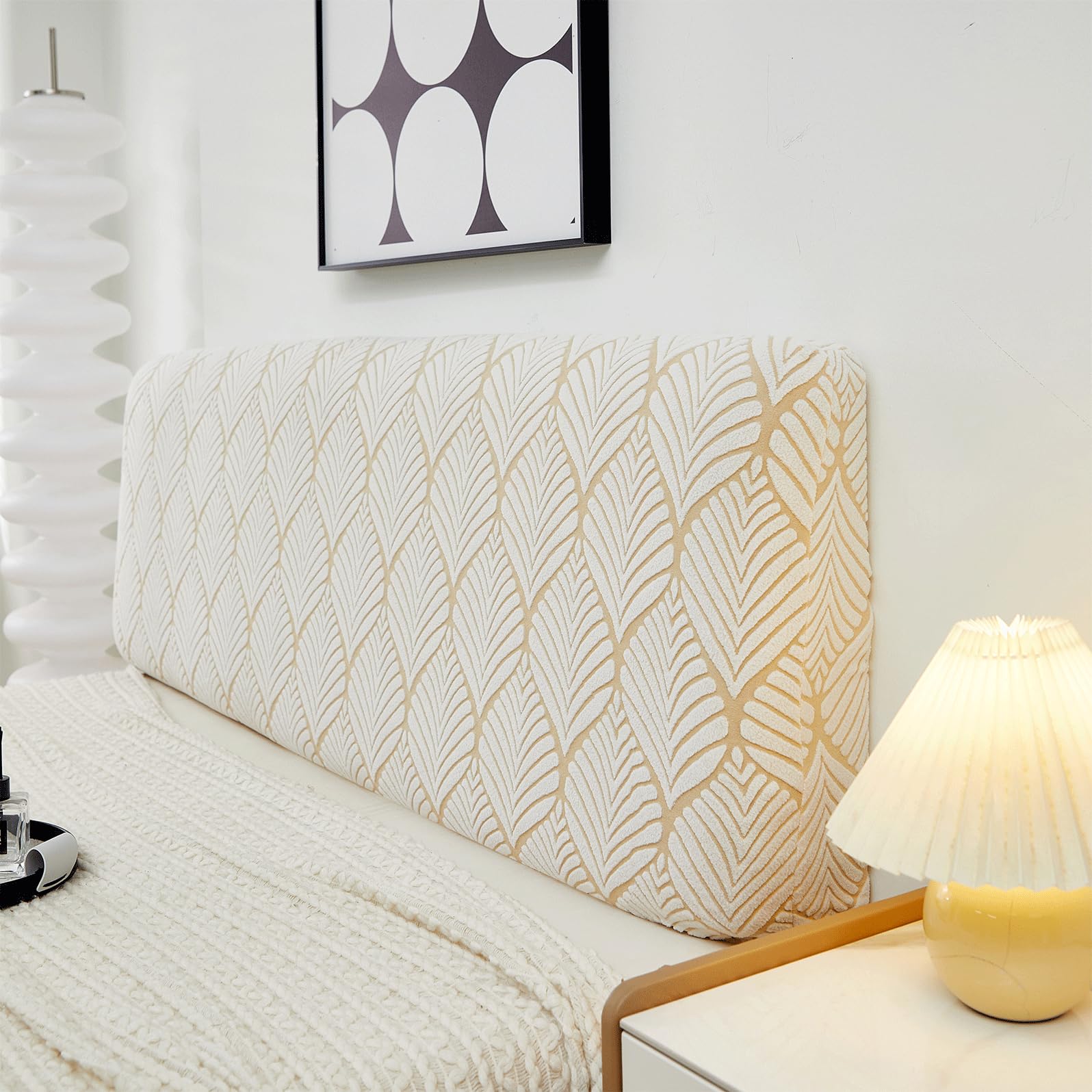 EFELIM Stretch Headboard Covers - Full/Queen/King Size Jacquard Slipcover - Dustproof Protector for Upholstered & Wood Headboards (Beige, 55-63in) - Perfect for Bedroom Decor & Furniture Protection