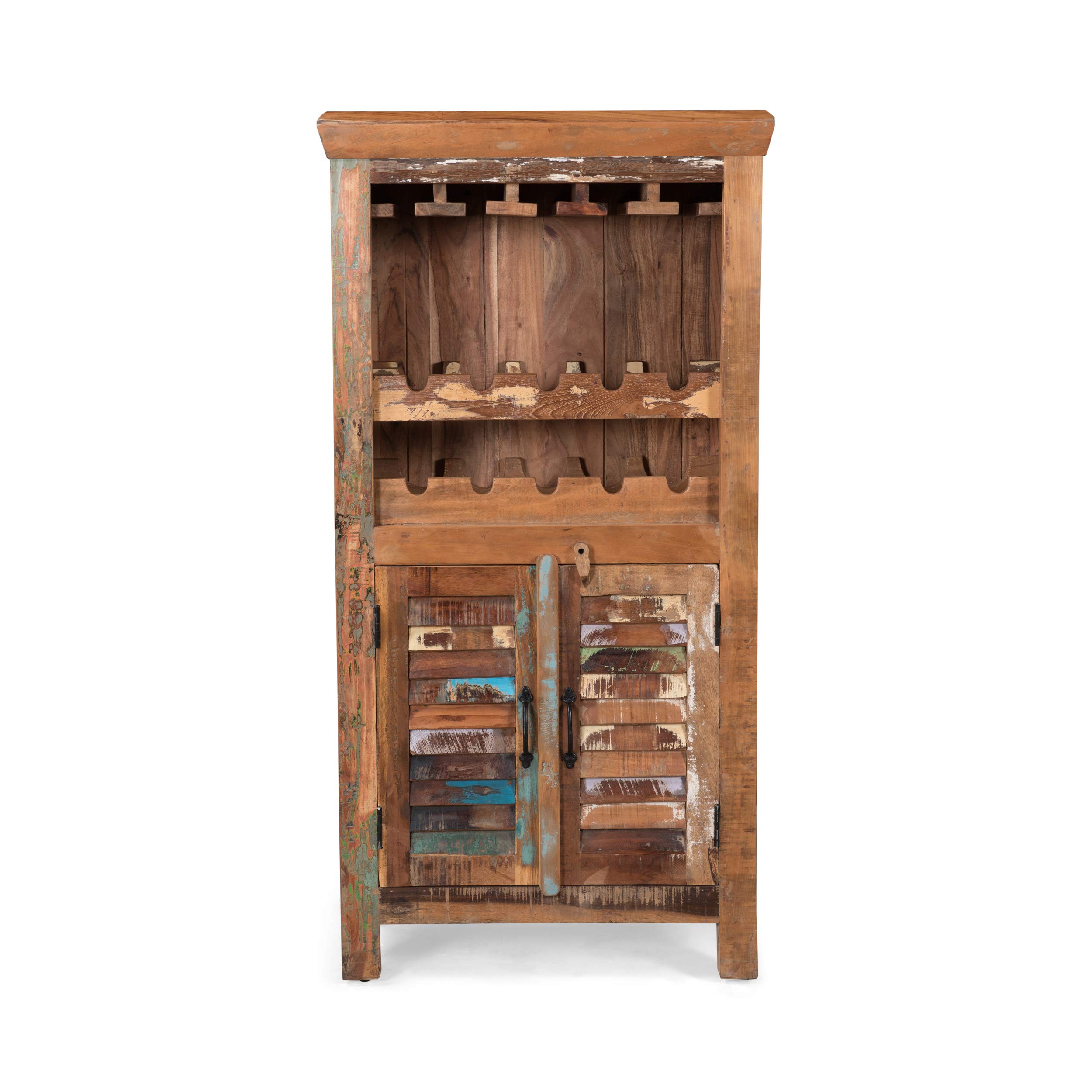 GDFStudio Sandy Wooden Bar Cabinet with Distressed Paint Finish - Rustic Home Bar Furniture for Living Room, Dining Room or Man Cave