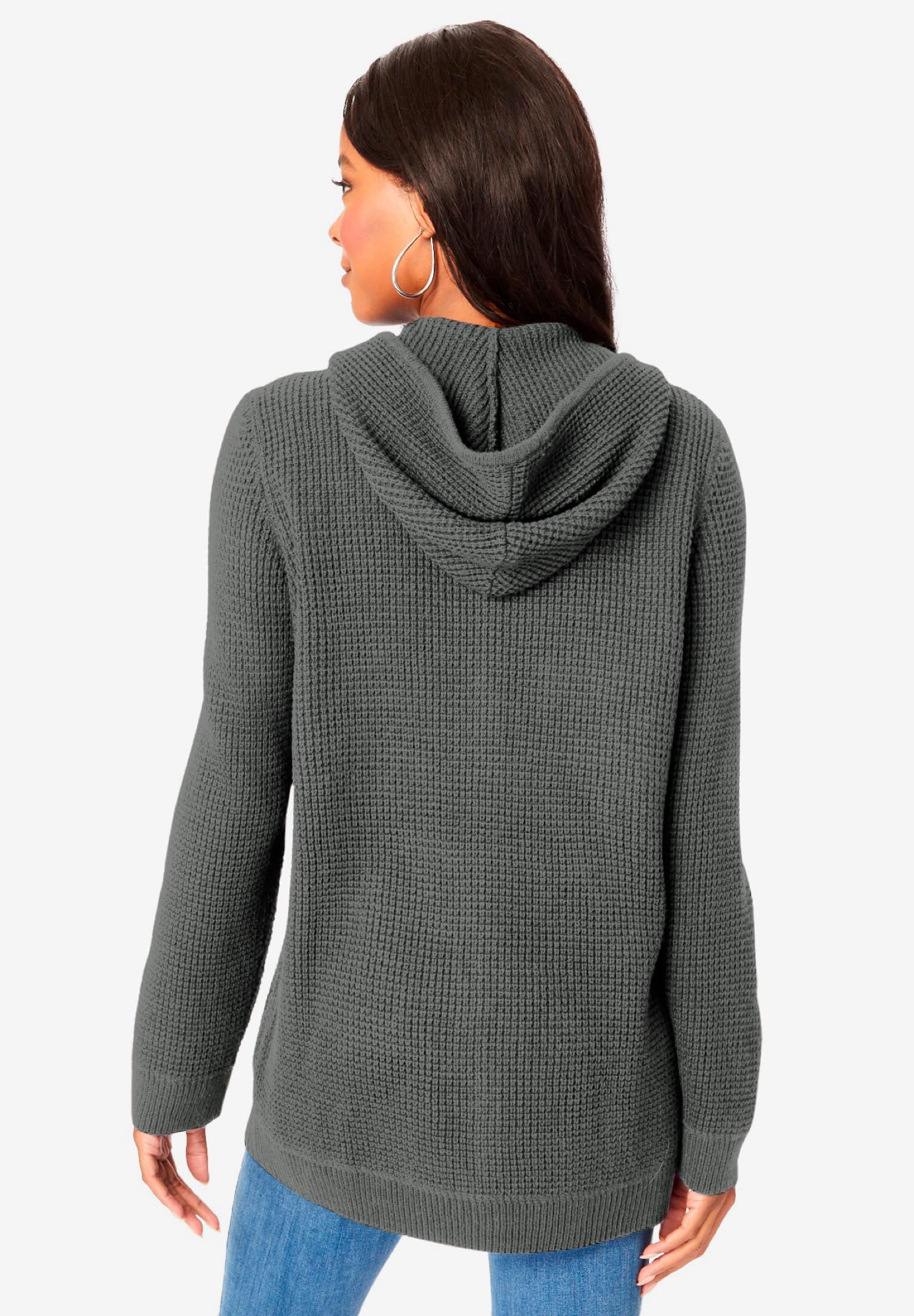 Roaman's Women's Plus Size Thermal Waffle Hoodie Zip Up Cardigan Jacket - Warm Winter Layering for Work, Travel & Outdoor Activities