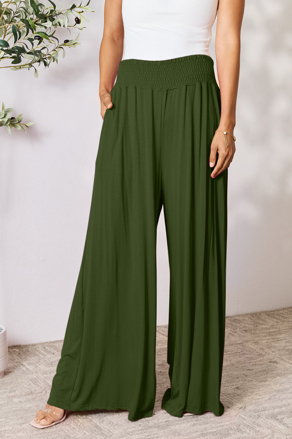 Full Size Wide Waistband Wide Leg Resort Pants for Women - Comfortable Vacation & Beach Wear for Summer Travel