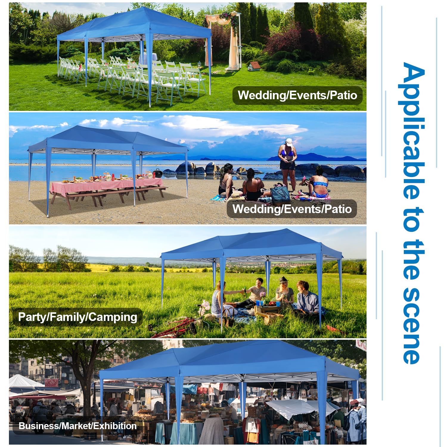 COBIZI 10x20 Pop Up Canopy Tent with 6 Sidewalls - Waterproof Outdoor Event Shelter, Instant Gazebo Sun Shade for Parties, Beach, Camping & Commercial Use | Portable Blue 10x20 Canopy Tent | Perfect for Backyard BBQs, Farmers Markets & Tailgating