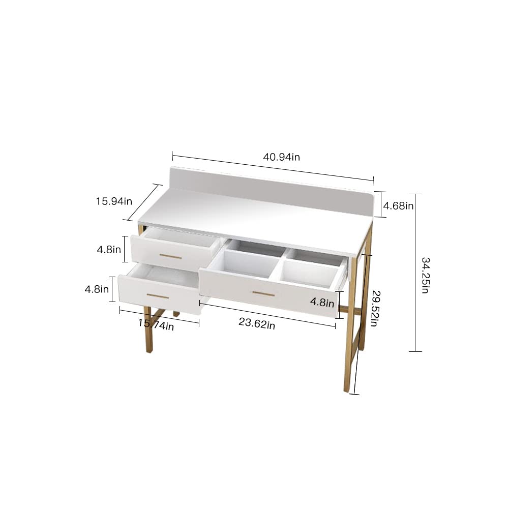 White Makeup Vanity Desk with Storage & 3 Drawers - 33 Inch Dressing Table & Writing Desk for Bedroom, Perfect for Cosmetics Organization & Home Office Use