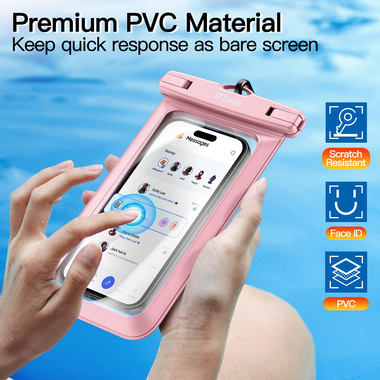JETech Waterproof Phone Pouch 2 Pack - IPX8 Waterproof Case for iPhone 16/15/14/13 Pro Max & Galaxy S24/S23 Ultra (Up to 7.2 Inch) with Lanyard - Perfect for Swimming, Beach, Kayaking & Outdoor Activities (Black+Pink)