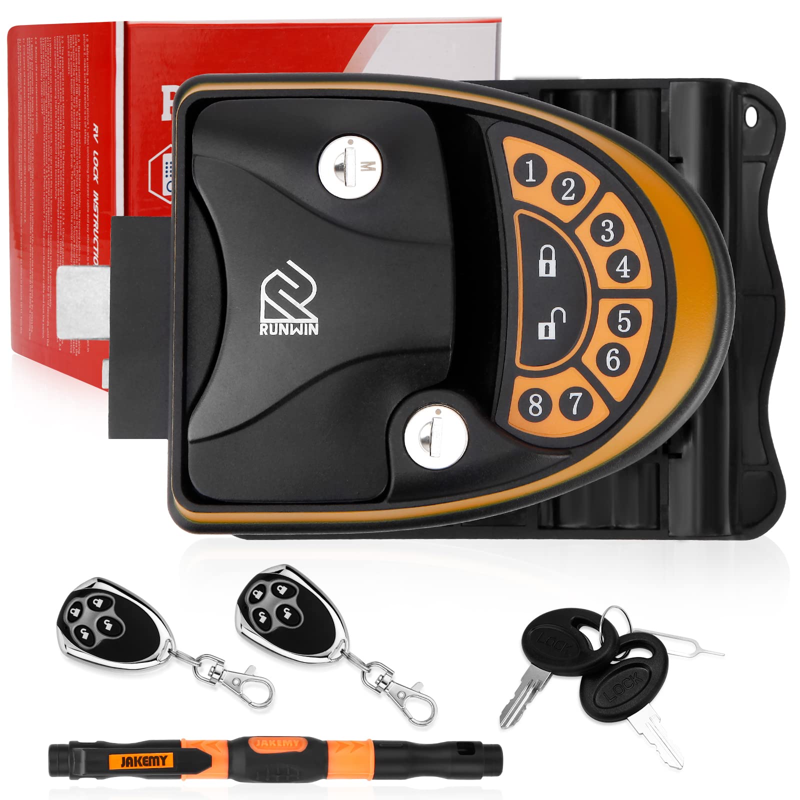 RV Keyless Entry Door Lock - 100% Metal RV Door Lock with Backlit Keypad & 65-Foot Remote Control for Trailer - Fits 2.75