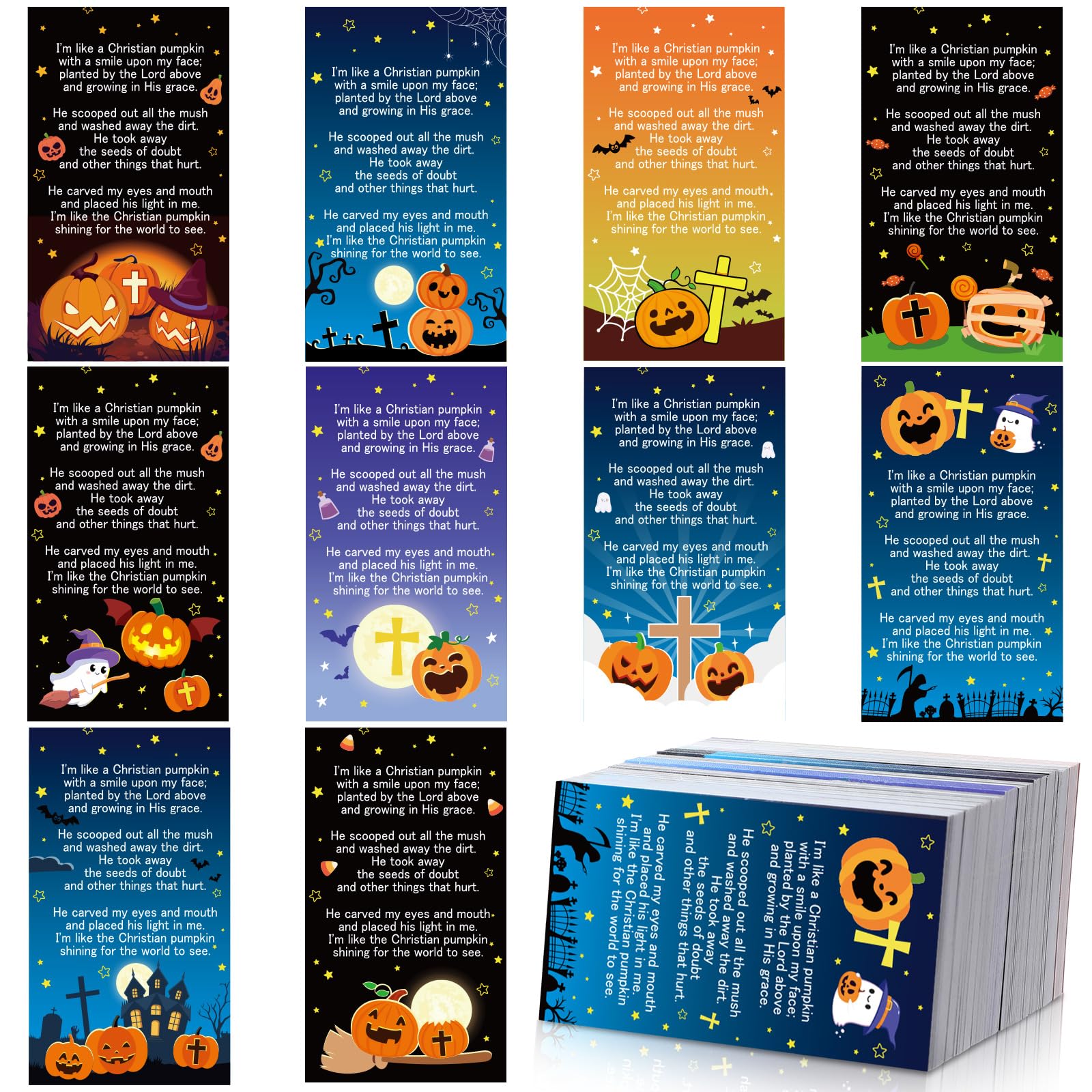 200 Pcs Halloween Prayer Cards with Bible Verses - Pumpkin Pocket Prayer Cards Bulk for Kids, Church Baptism Gifts, Halloween Party Favors & Sunday School Supplies - Perfect for Trick-or-Treating, Bible Study & Religious Events