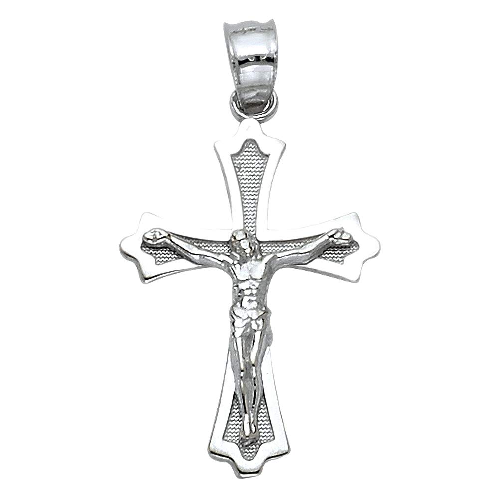 14K White Gold Religious Cross Pendant Necklace for Women - 15x23mm Budded Faith Crucifix Jewelry Gift - Perfect for Church, Baptism, Confirmation & Everyday Wear