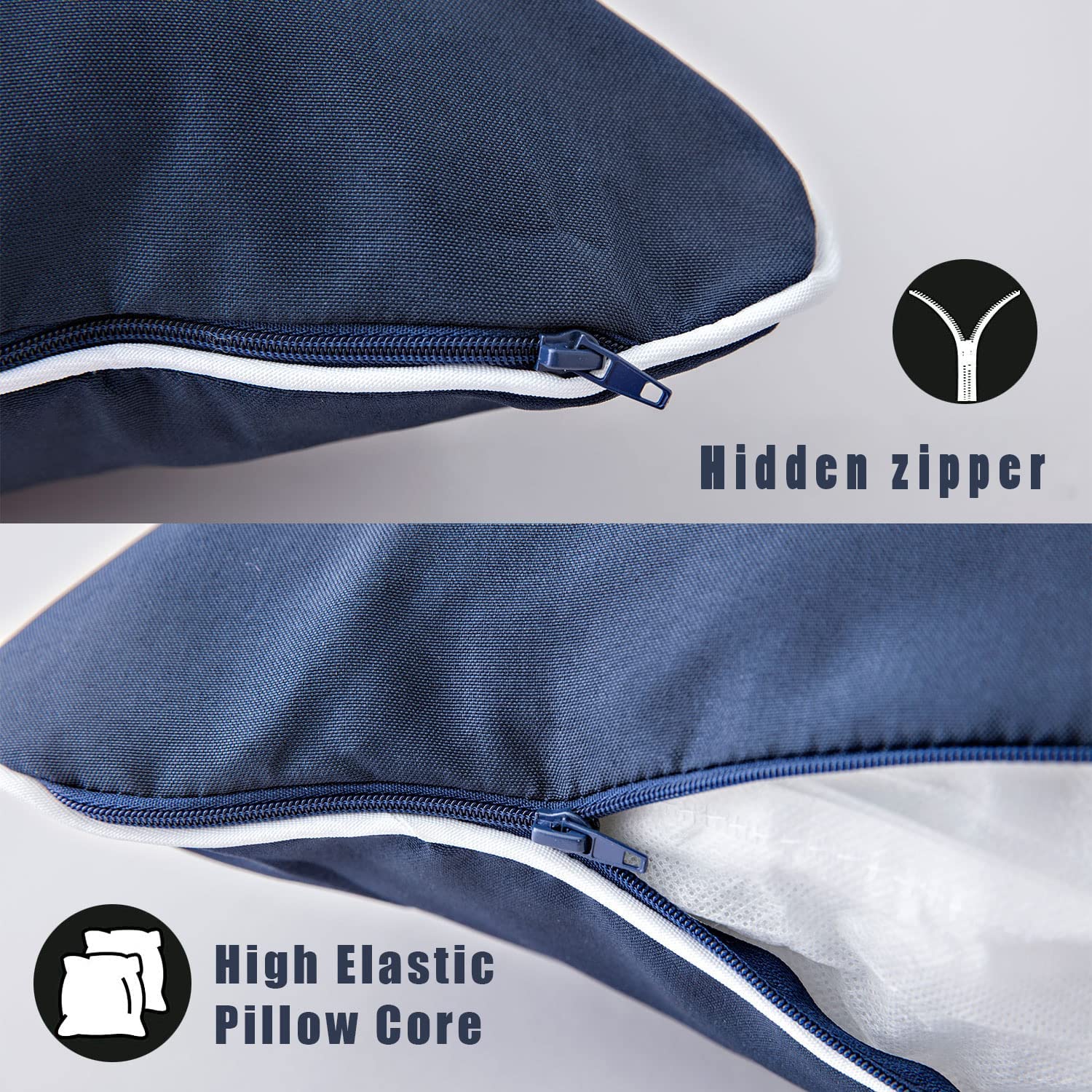Enipate Inserts Included - Water Resistant Outdoor Throw Pillows Set of 2 (18x18 Inch) Navy Blue Toss Pillows for Patio Furniture Decor - Perfect for Outdoor Sofas, Garden Chairs & Poolside Lounging