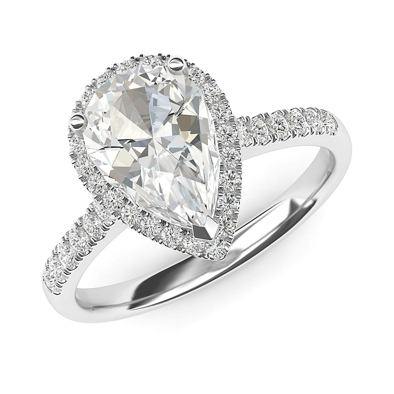 14K White Gold Simulated Pear-Shaped Diamond Halo Engagement Ring with Side Stones - Elegant Promise Bridal Ring for Women, Perfect for Proposals, Anniversaries & Wedding Ceremonies
