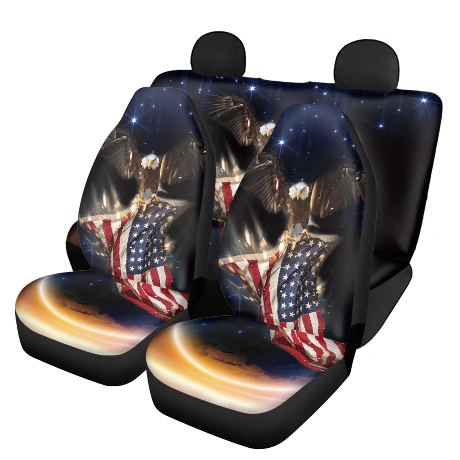 Starry Eagle American Flag Car Seat Covers Full Set of 4 - Universal Fit for SUVs, Trucks & Vans | Durable Auto Protector Pads & Back Seat Covers - Perfect for Road Trips, Patriotic Decor & Vehicle Protection