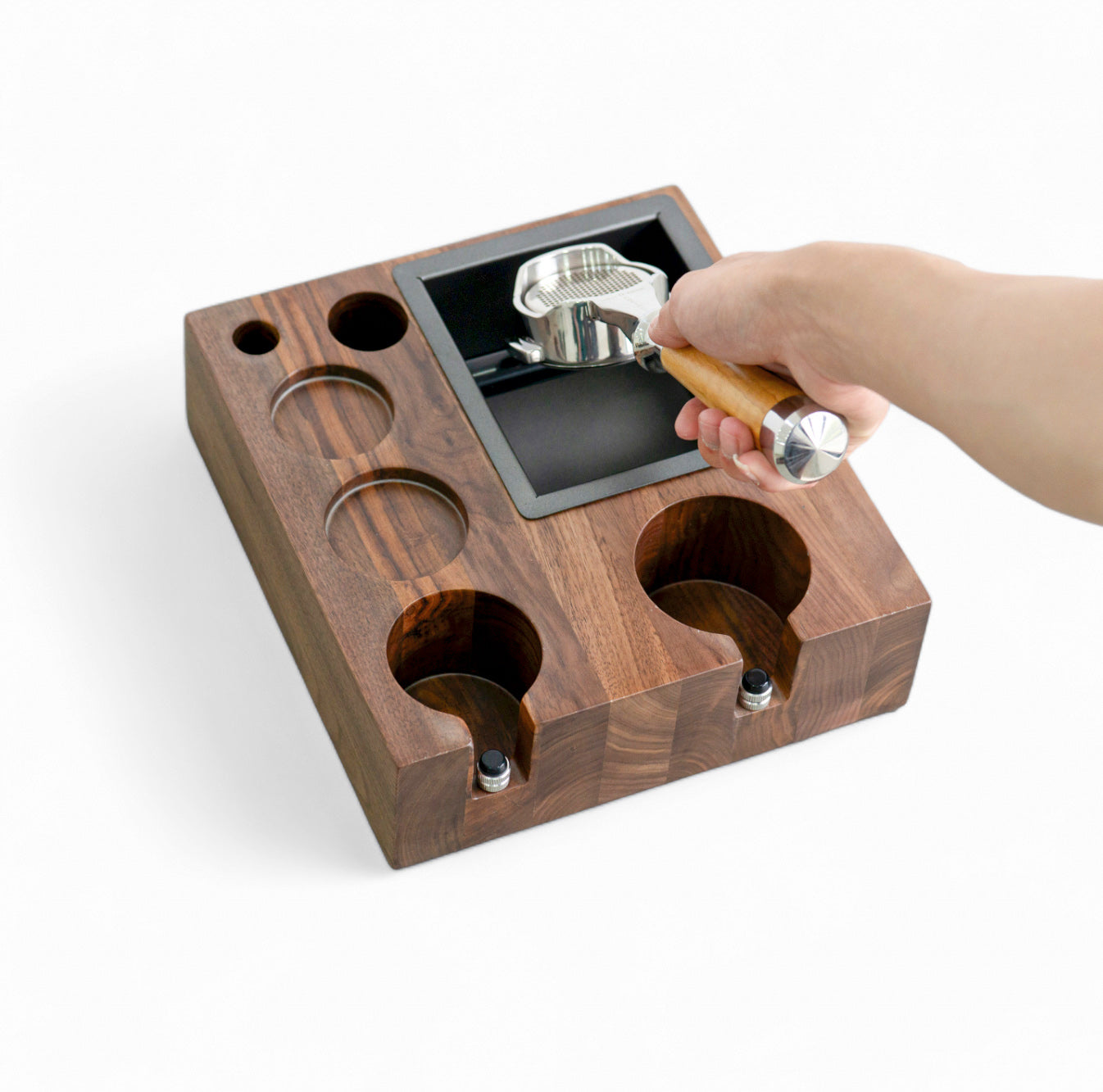 Professional Barista Coffee Tamping Station with Built-in Knock Box - Espresso Workspace Organizer for Home & Cafe Use