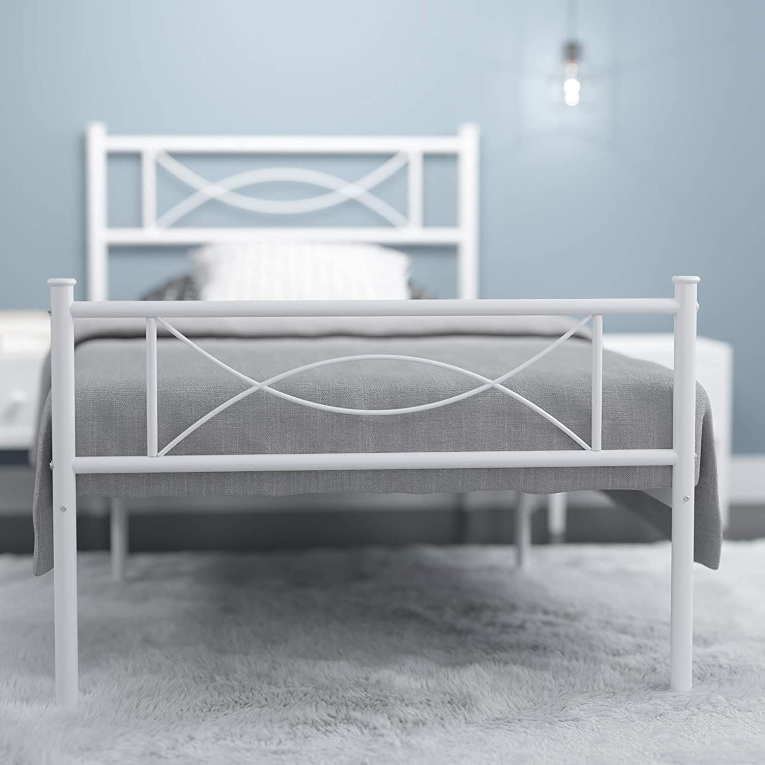 Twin Size Bed Frame with Headboard and Footboard for Kids & Teens - Sturdy Platform Bed with Storage, No Box Spring Needed, Easy Assembly (White) - Perfect for Small Bedrooms, Dorms, and Guest Rooms