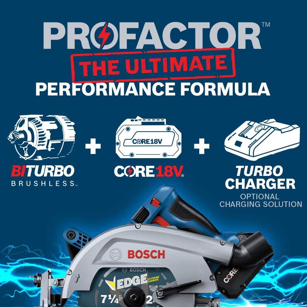 BOSCH GKS18V-26LN PROFACTOR™ 18V Cordless Circular Saw - 7-1/4 Inch Left-Blade, Bare Tool - Perfect for Woodworking, Framing, and DIY Projects