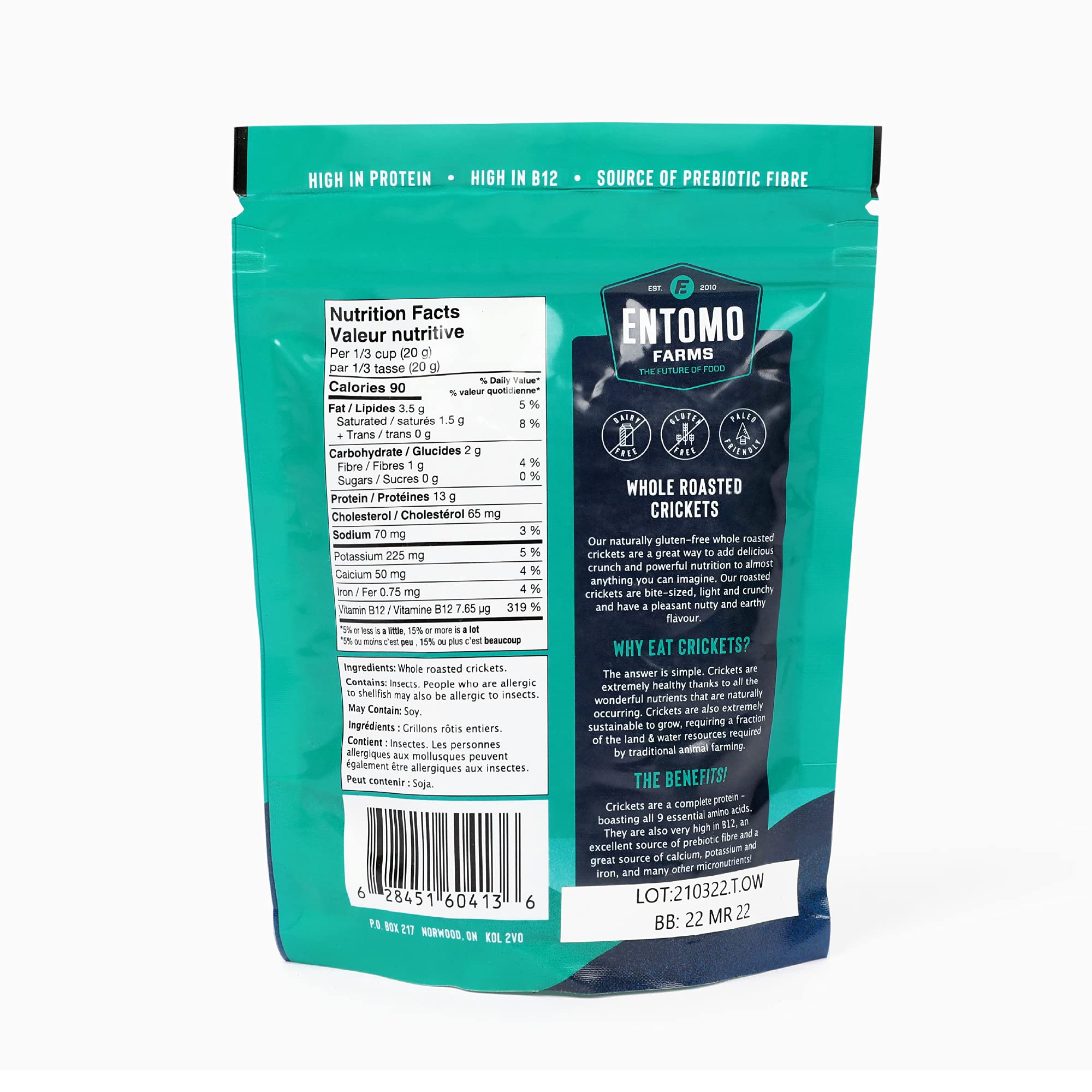Entomo Farms Whole Crickets 113g Bag - High Protein Canadian Cricket Powder for Paleo, Keto & Gluten-Free Diets | Sustainable Protein Source for Smoothies, Baking & Cooking