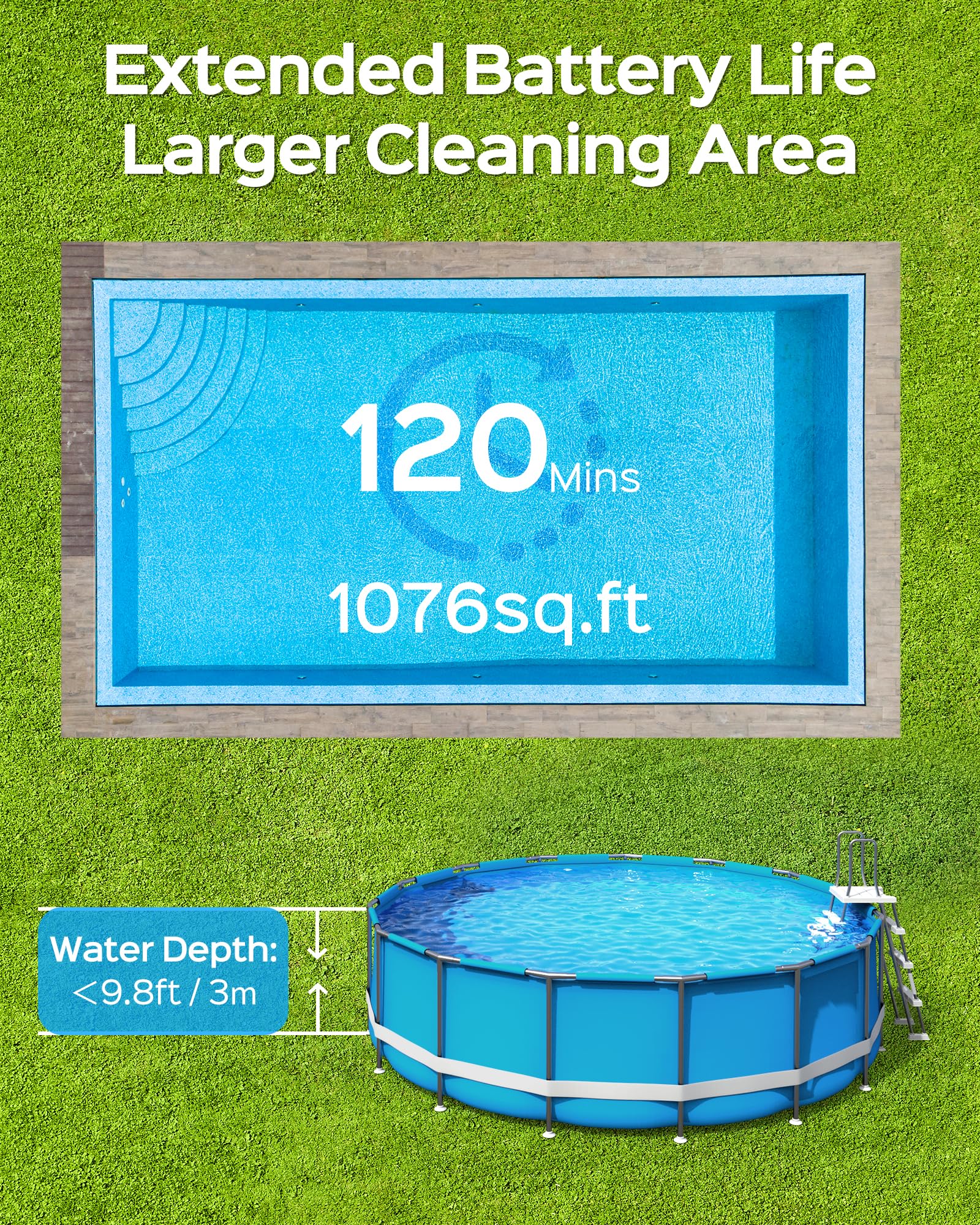 2024 WYBOT A1 Cordless Robotic Pool Cleaner - 120 Min Runtime, 2.5H Fast Charge, Double Filtration System with LED Indicators | Perfect for Above Ground & Flat Bottom Pools | Automatic Cleaning for Inground & Outdoor Swimming Pools