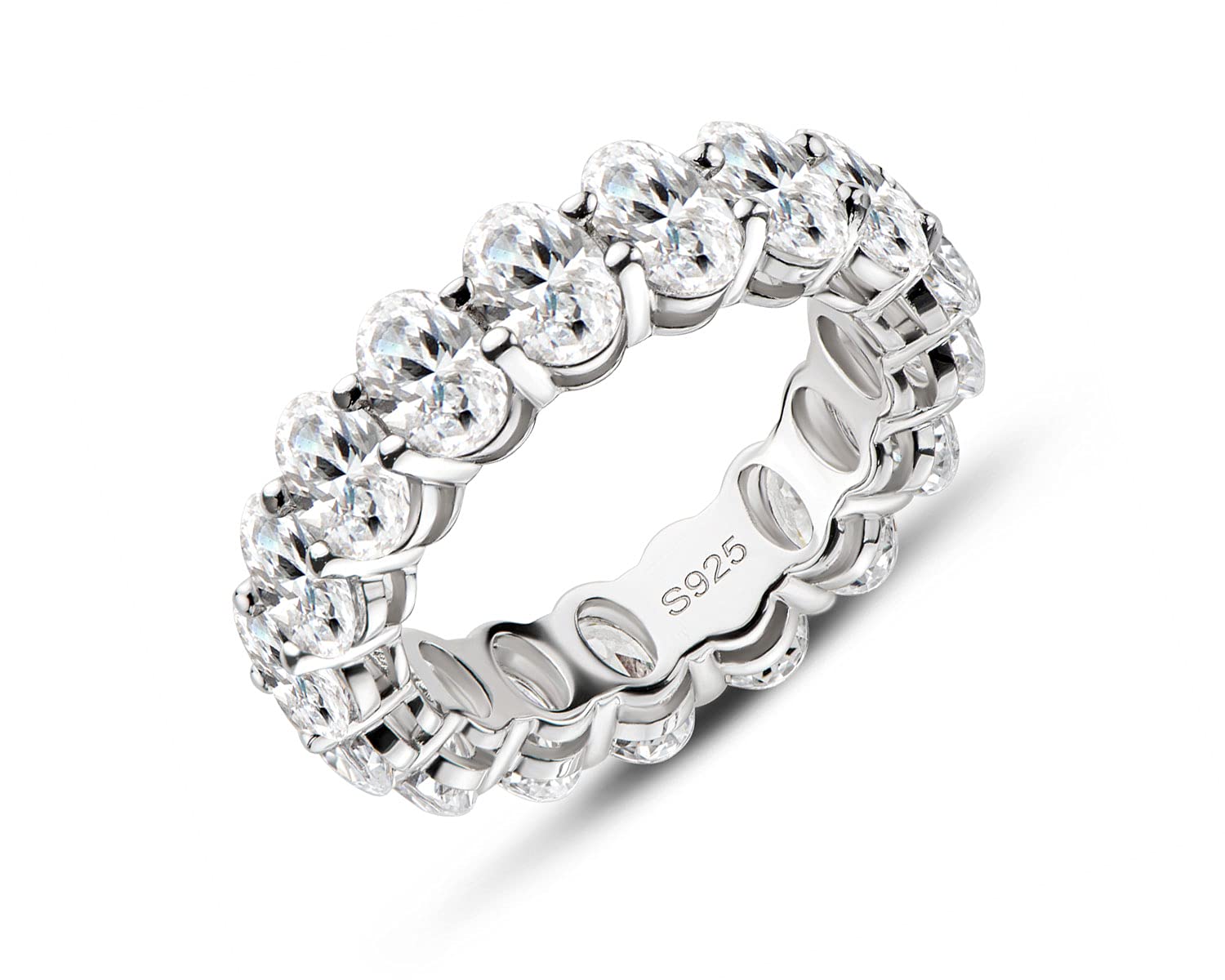 AINUOSHI 925 Sterling Silver Eternity Ring for Women - Emerald/Oval/Radiant/Round/Cushion Cut Cubic Zirconia CZ Wedding Band, Elegant Engagement Jewelry Gift with Jewelry Box (Perfect for Anniversary, Proposal, Valentine's Day)
