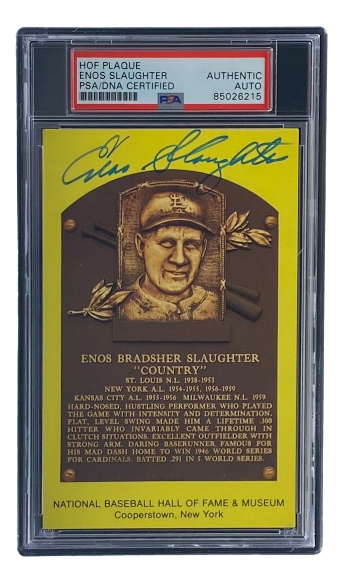 Authentic Enos Slaughter Signed 4x6 St. Louis Cardinals HOF Plaque Card - PSA/DNA Certified #850262832 - Perfect for Baseball Memorabilia Collections & Sports Fan Gifts